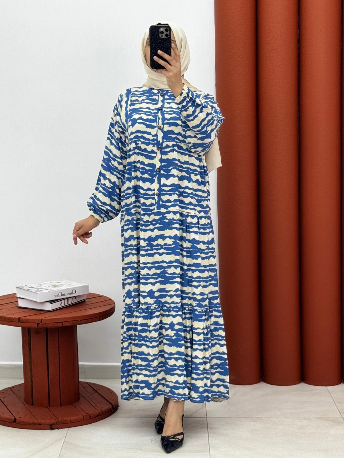 8564 Alaçatı elbise mavi