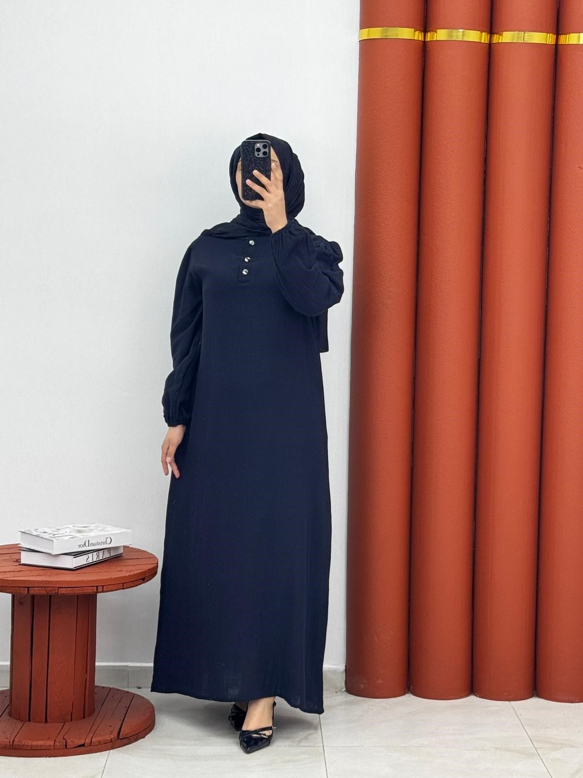 2222 Müslin yarım dügmeli siyah