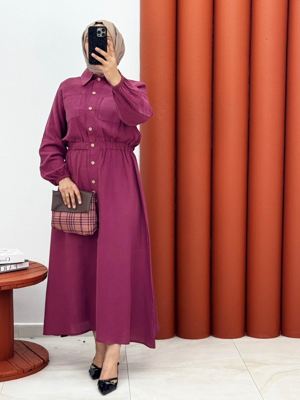 5555 Müslim kumaş beli lastikli vişne çürügü