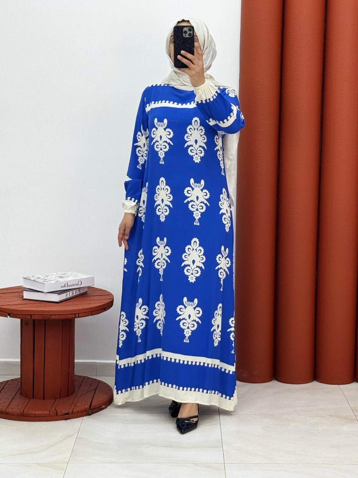 0179 Viskon kumaş seyyar kemerli mavi