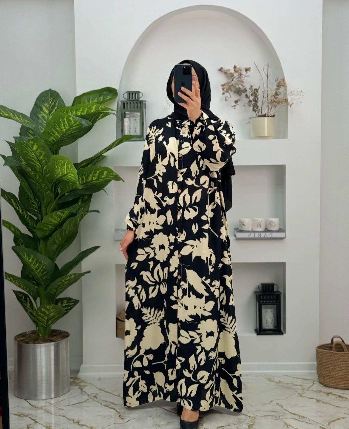 3098 Yeni Sezon Boydan Düğmeli Kumsal Elbise Renk Siyah