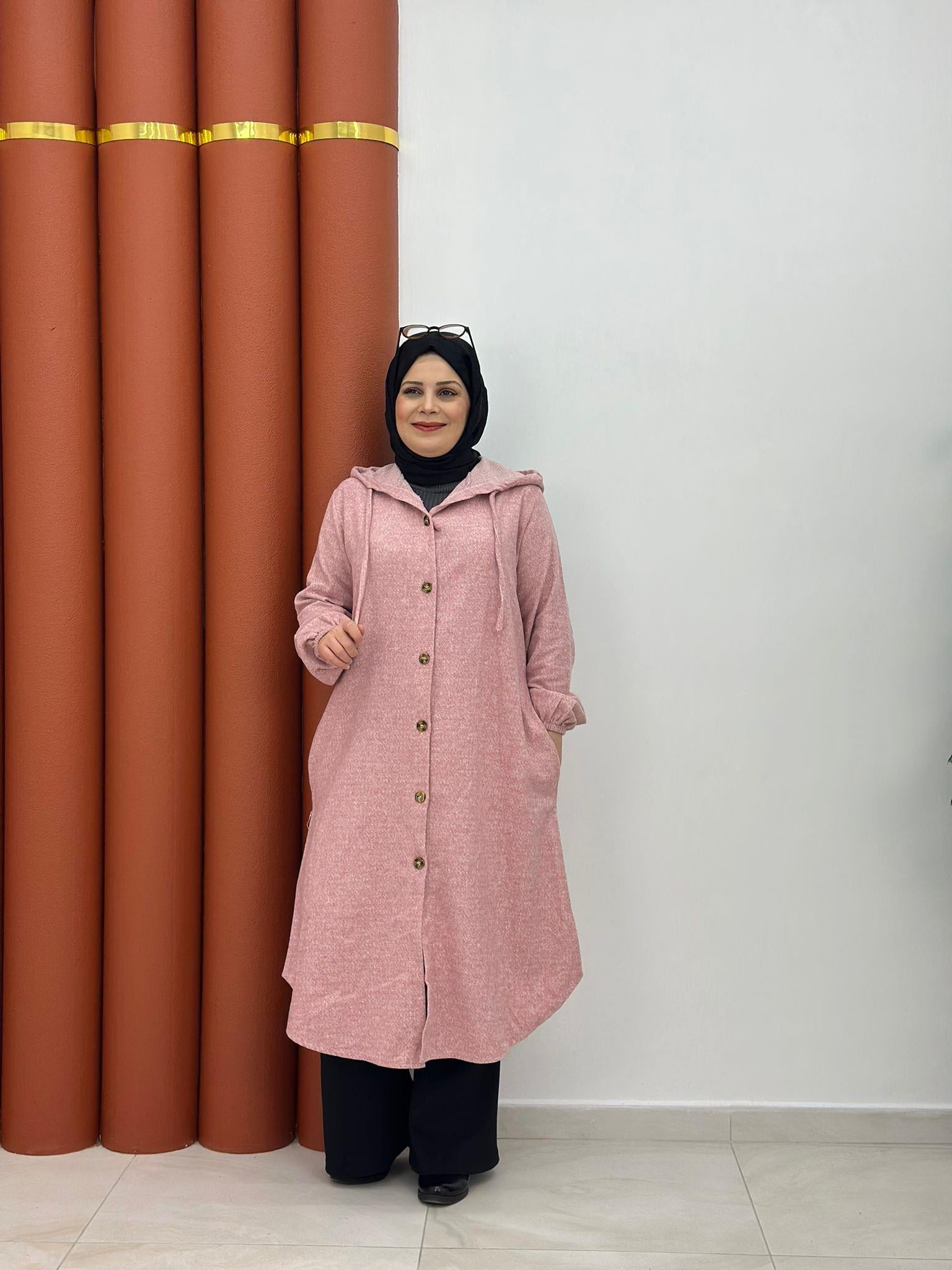 oduncu cepli kapşonlu kap toz pembe