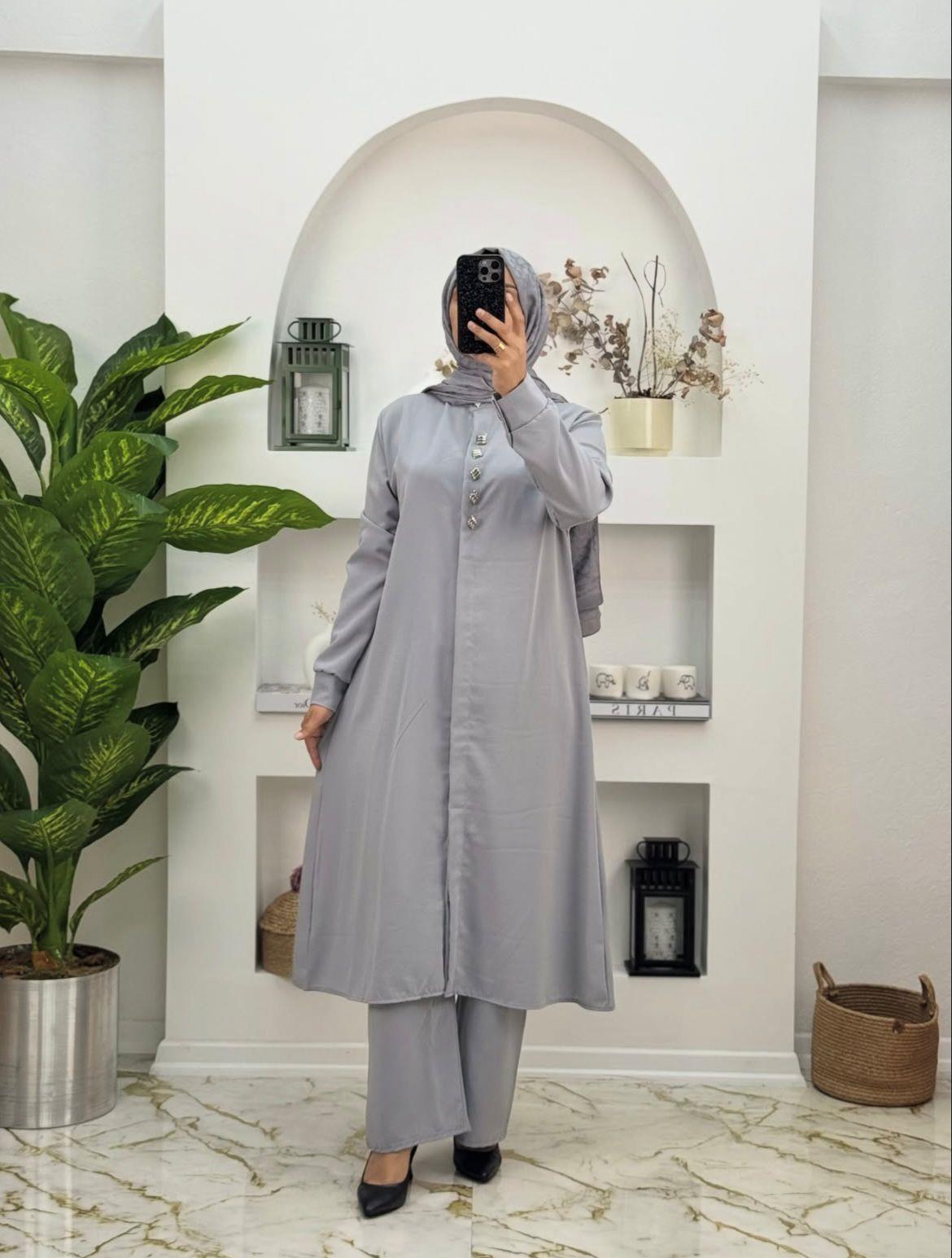 6565 Yeni Sezon Airobin Önden Düğmeli İkili Takım Renk Gri