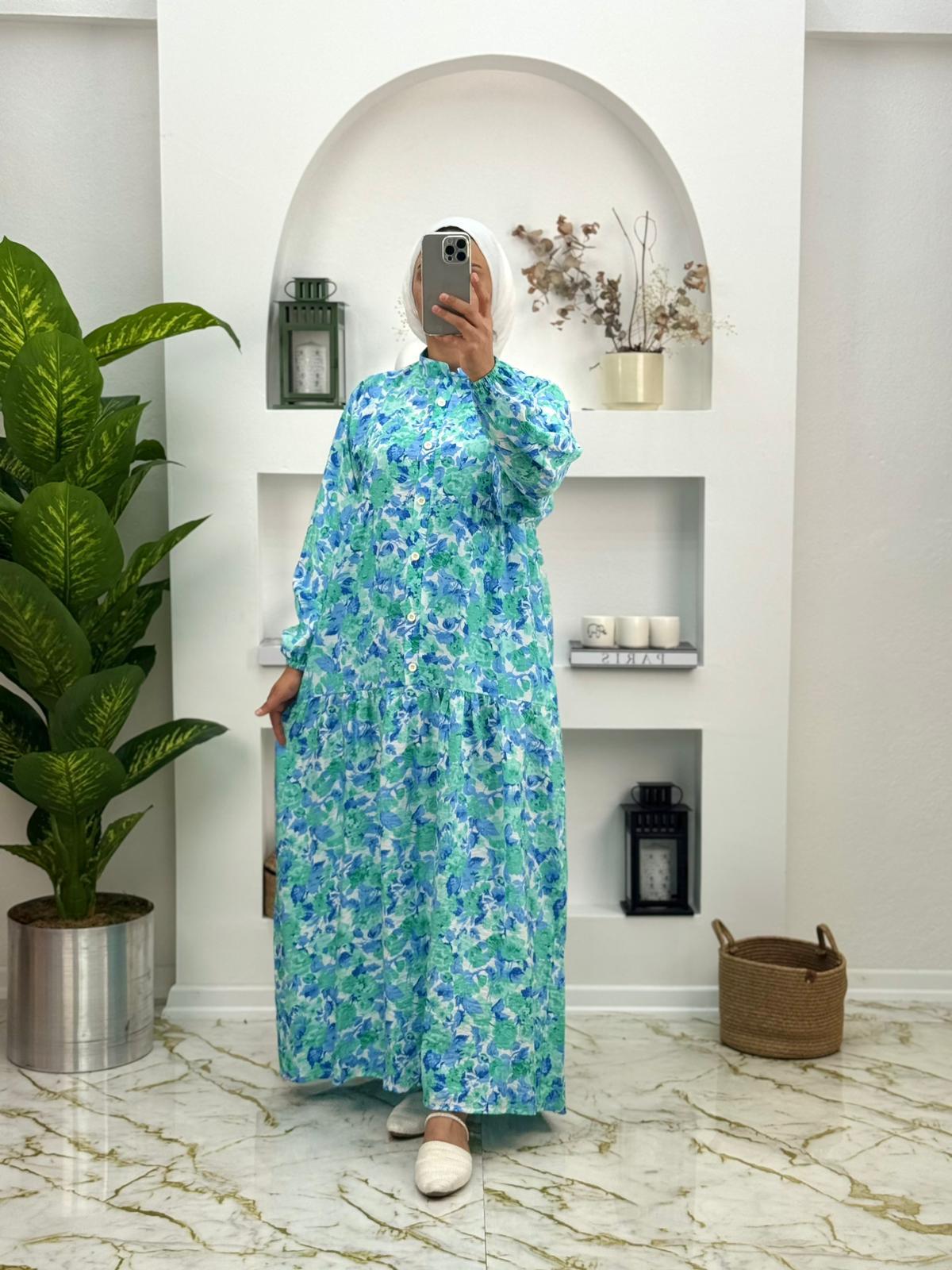 1645 Yeni Sezon Çiçekli Mango Elbise Renk Yeşil  