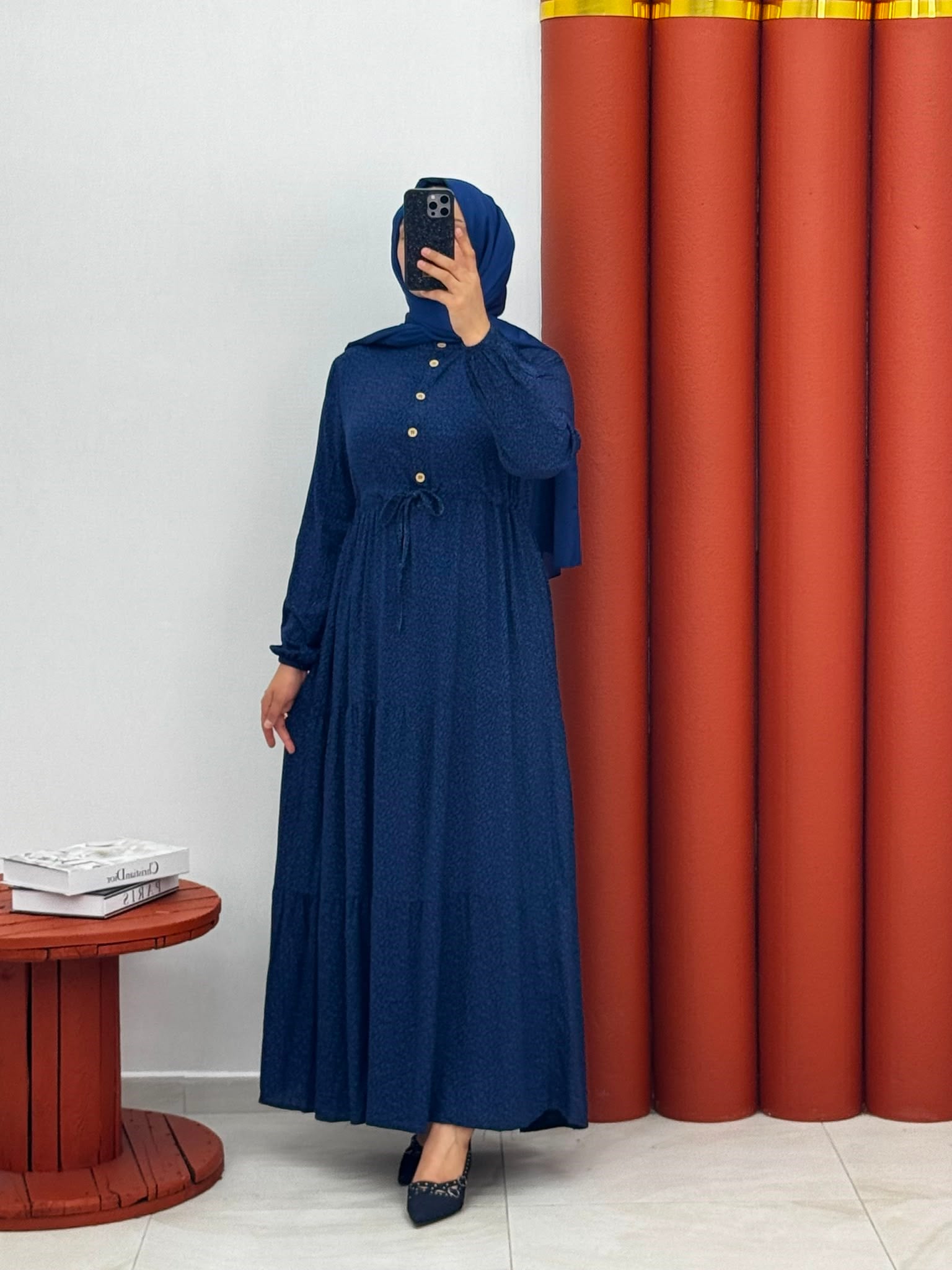 8967 Viskon yarım dügmeli lacivert