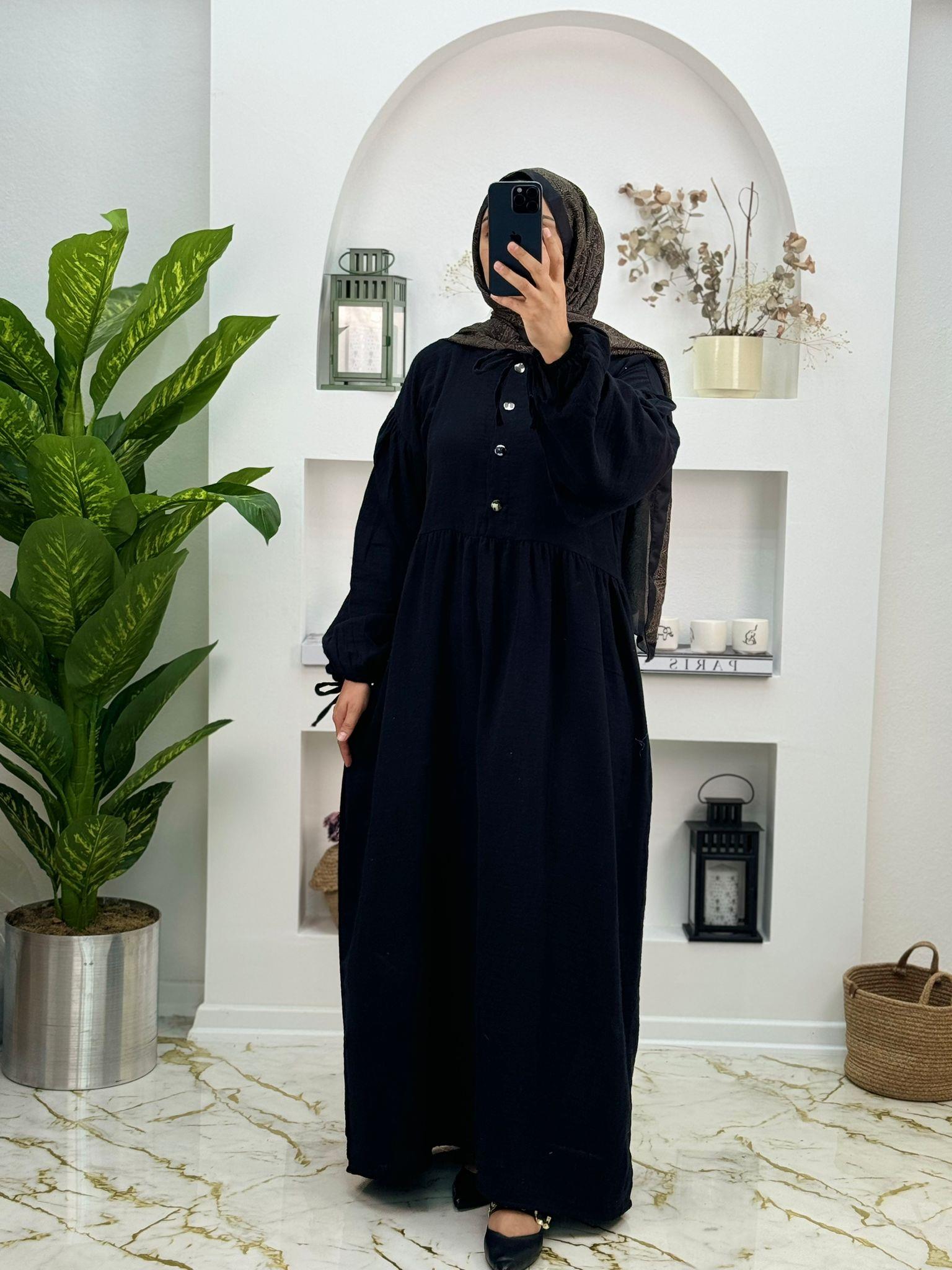 1014 yeni sezon müslim yarı düğmeli elbise siyah 