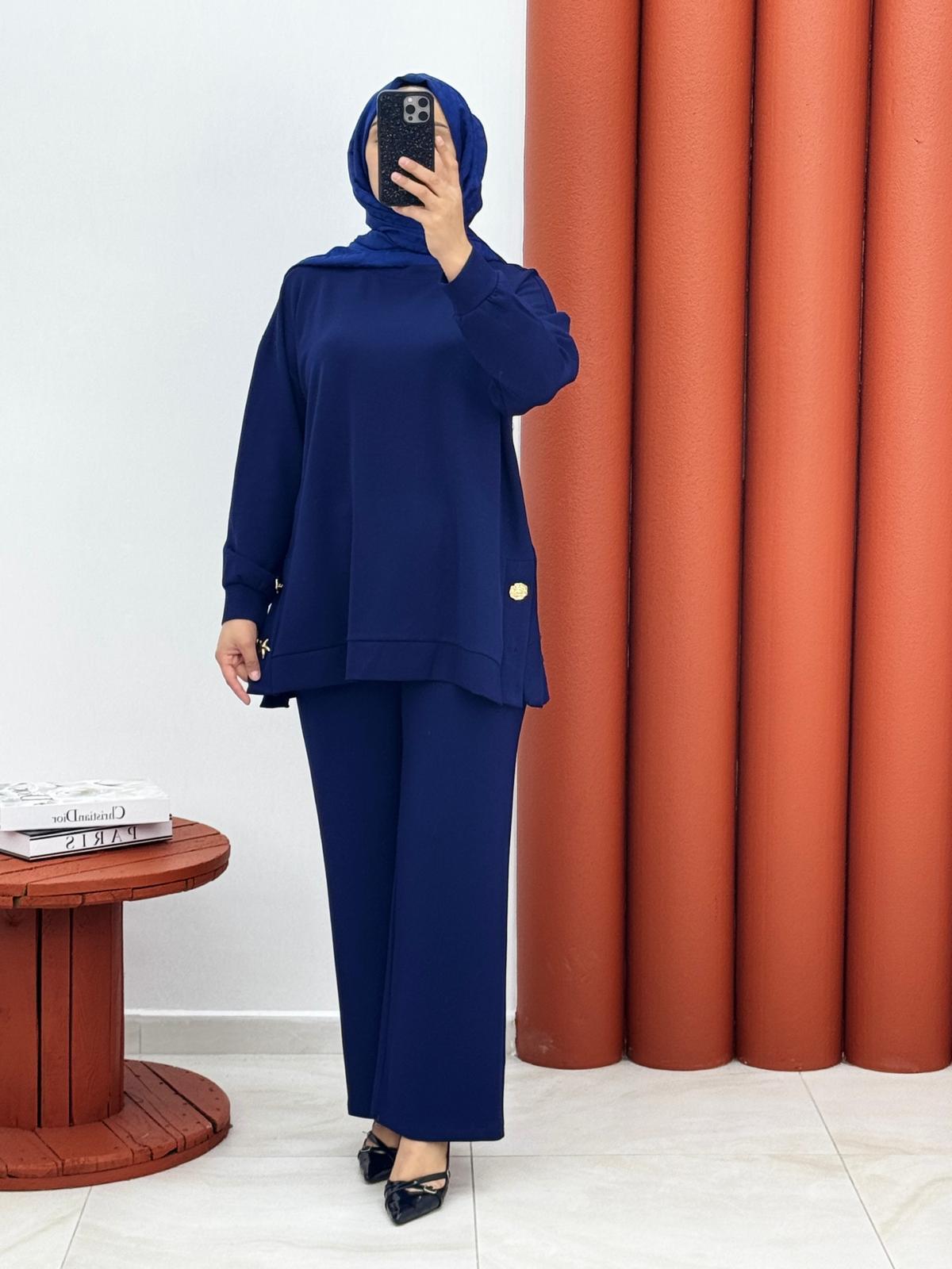 0012 Oysho yandan dügmeli ikili takım lacivert