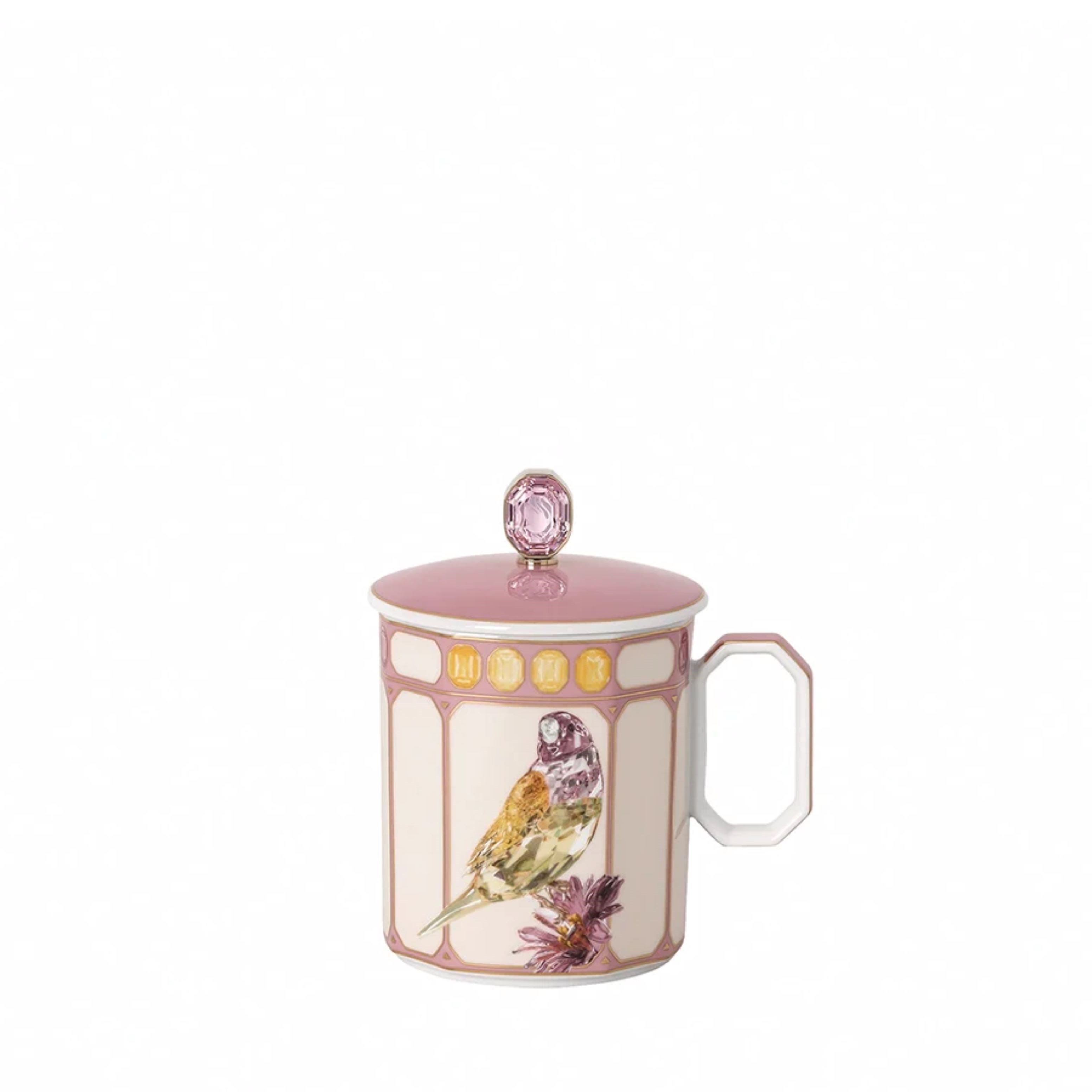 Idyllia Finch Pink Pembe Porselen Kapaklı Kupa 0,39 L
