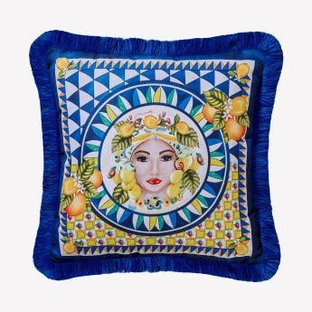Mavi Kadife Dekoratif Yastık 45X45 Cm Portofino 