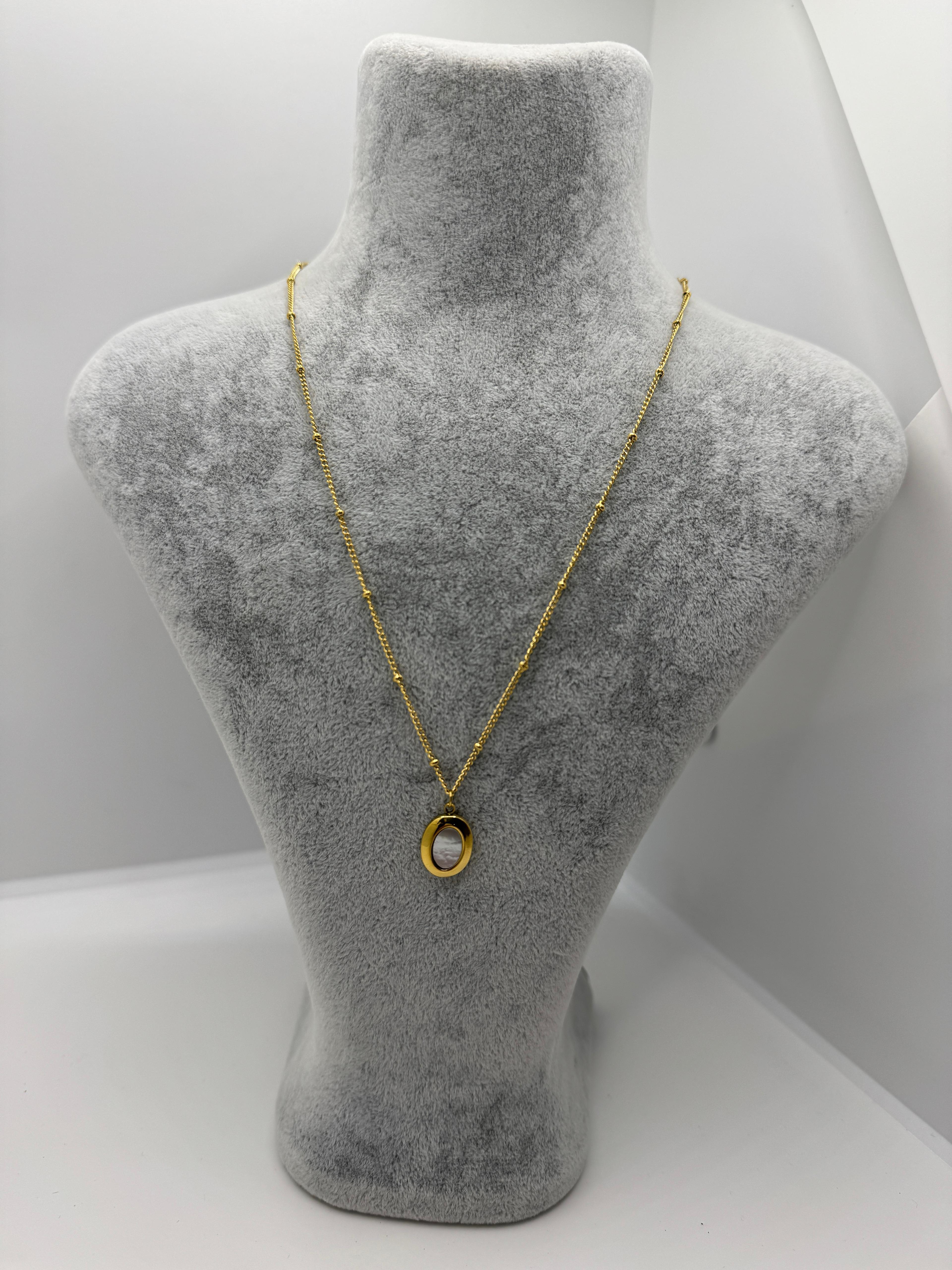 Çelik Sedefli Oval Kolye