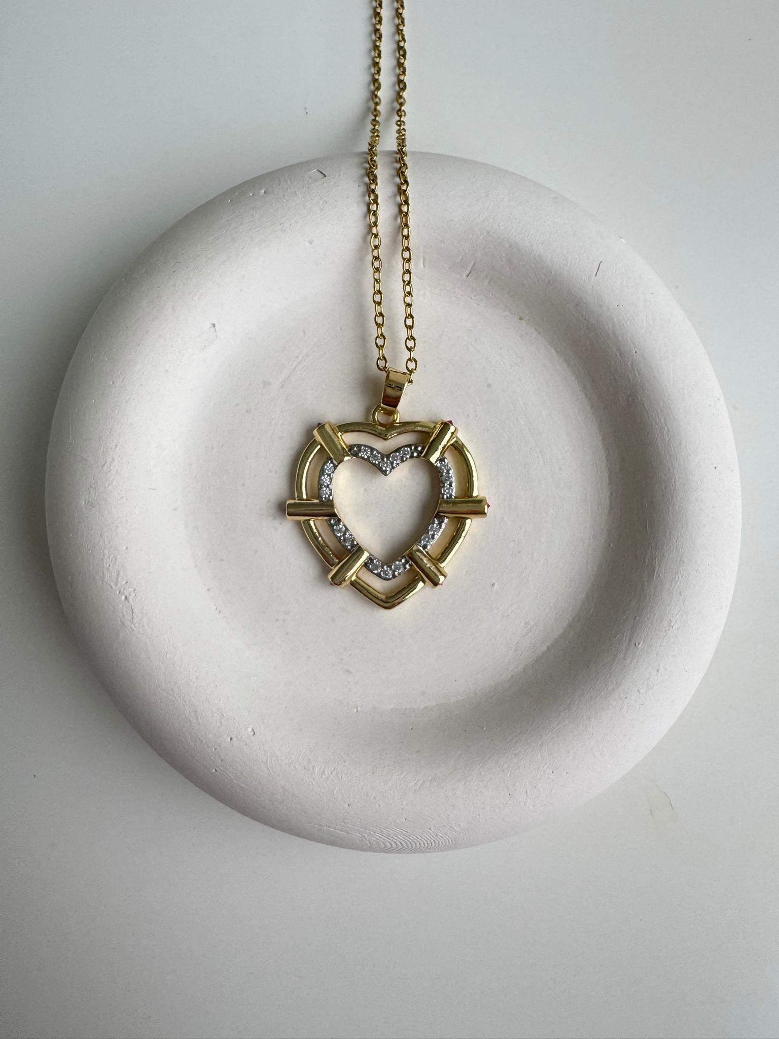 Çelik Taşlı Kalp Kolye