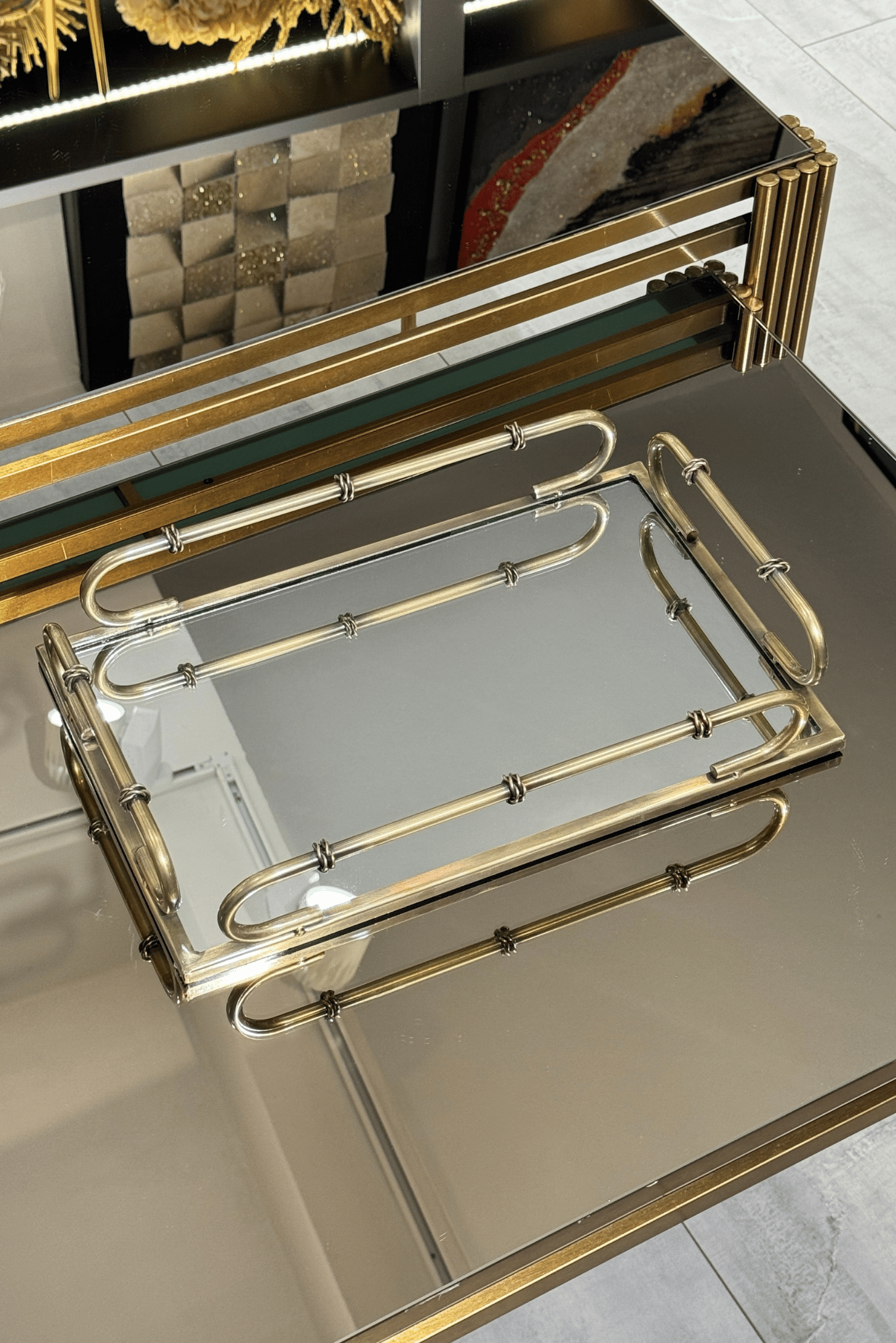 İthal Eskitme Metal Oval Kesim Dikdörtgen Tepsi