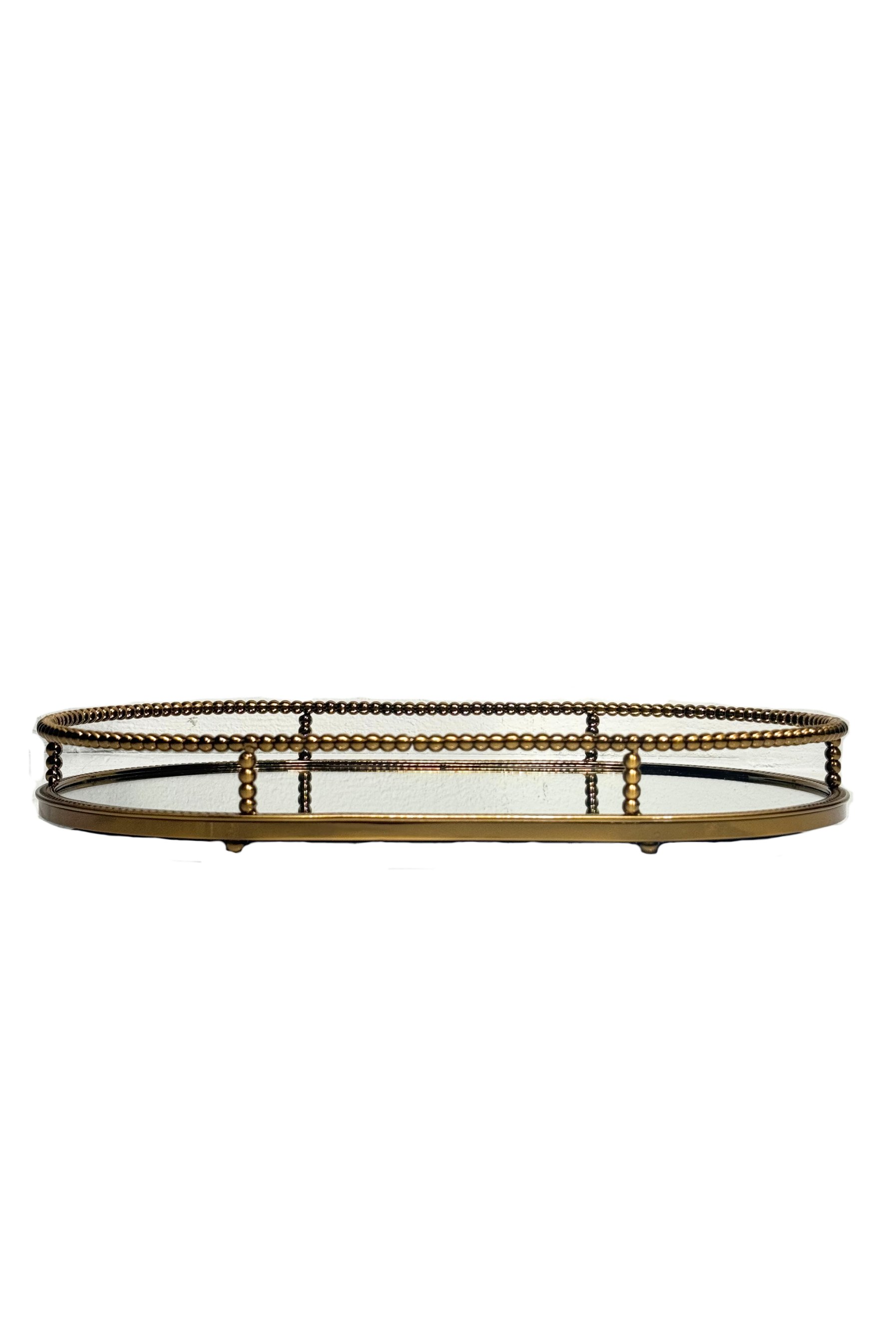 Metal Eskitme Boncuklu Oval Tepsi