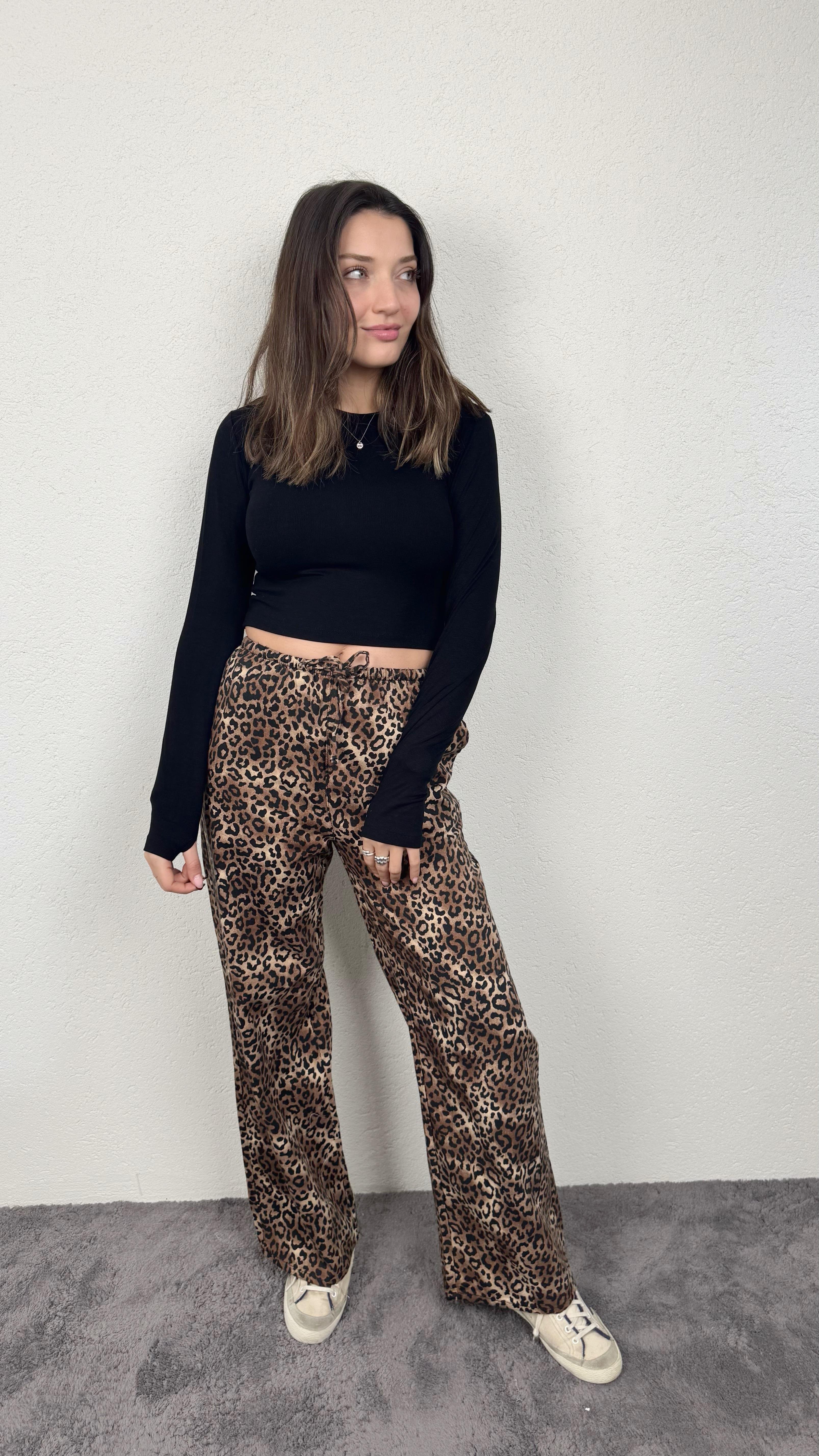 LEOPAR GABARDİN BELİ LASTİKLİ PANT