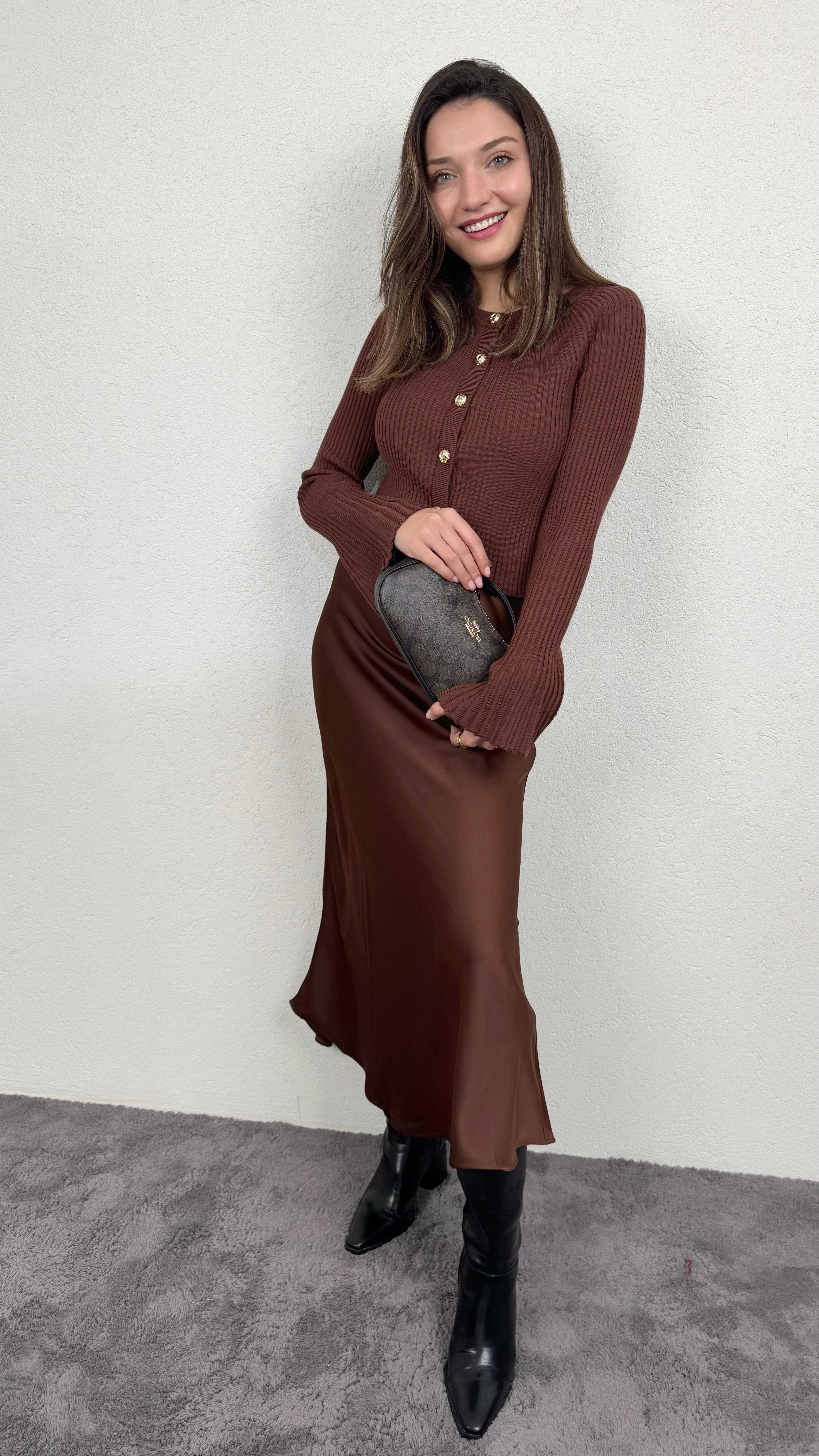 MAXİ KAHVE SATEN ETEK