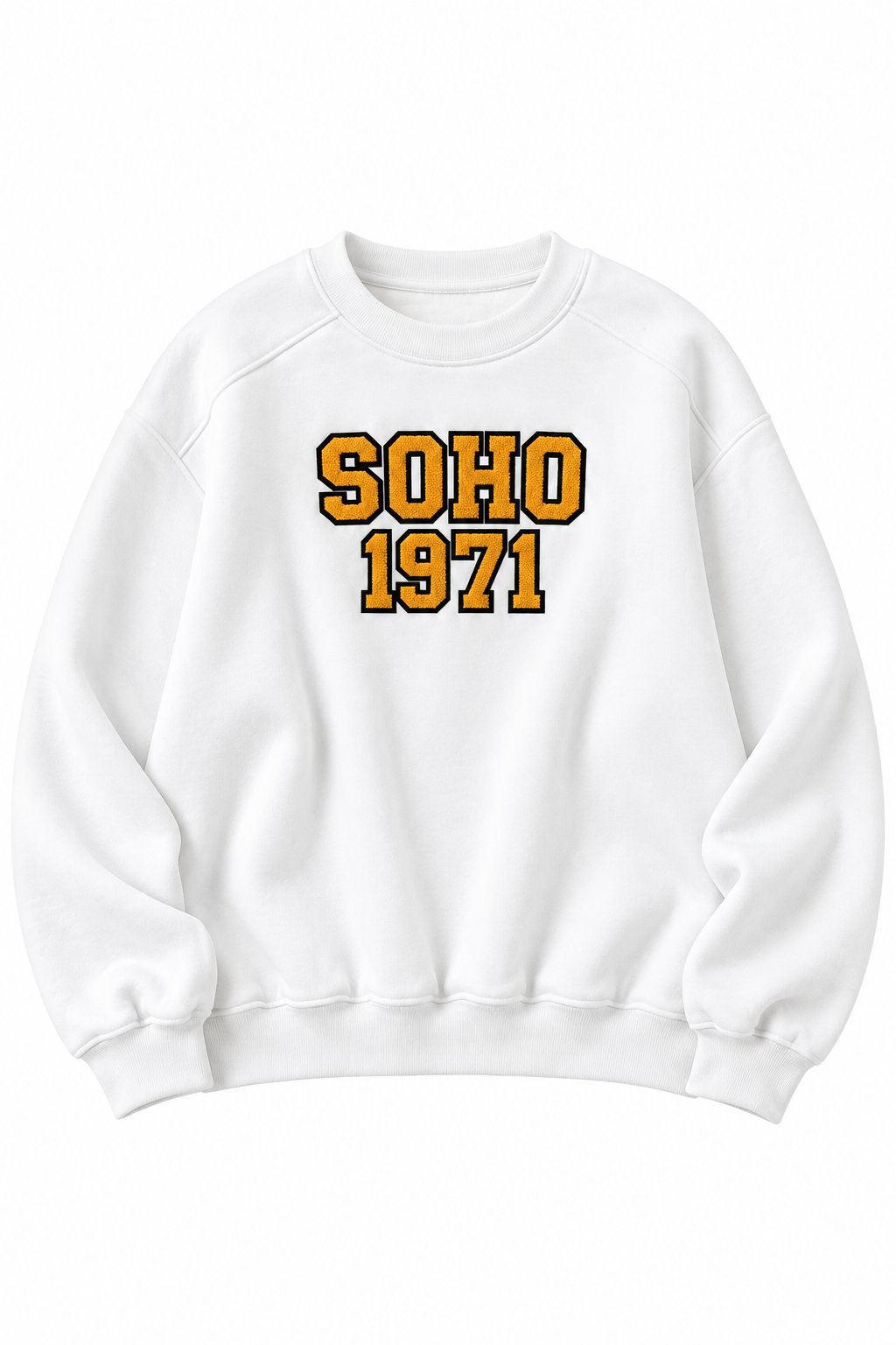 Kadın Bisiklet Yaka Şardonlu Oversize Baskılı Sweatshirt Beyaz