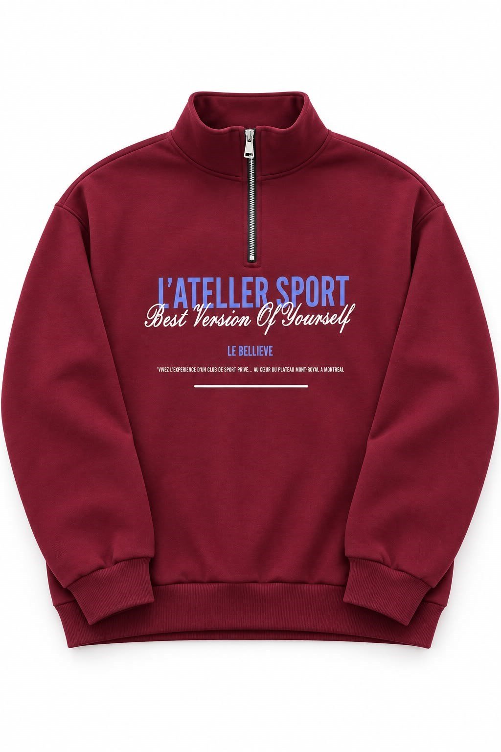 Kadın Dik Yaka Yarım Fermuarlı Baskılı Sweatshirt Bordo