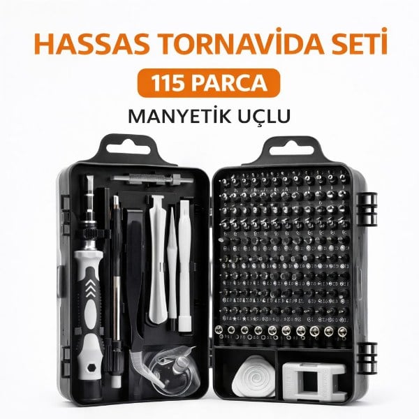 115 Parça Manyetik Uçlu Hassas Tornavida Seti