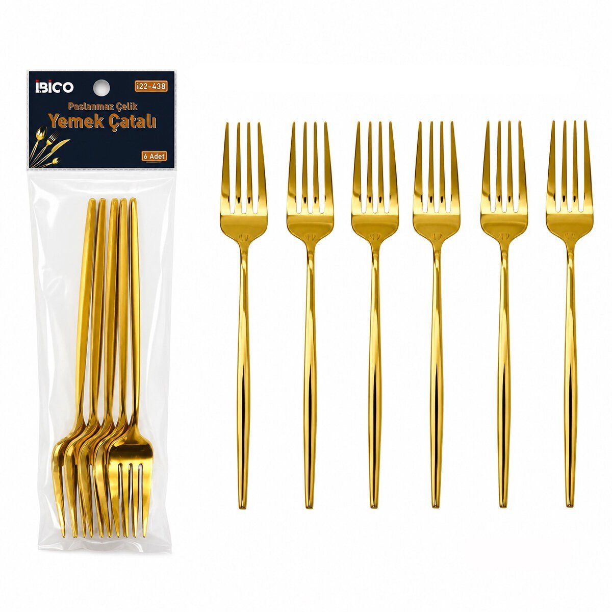 6 Parça Yemek Çatalı Seti - Gold Renk - Paslanmaz Çelik