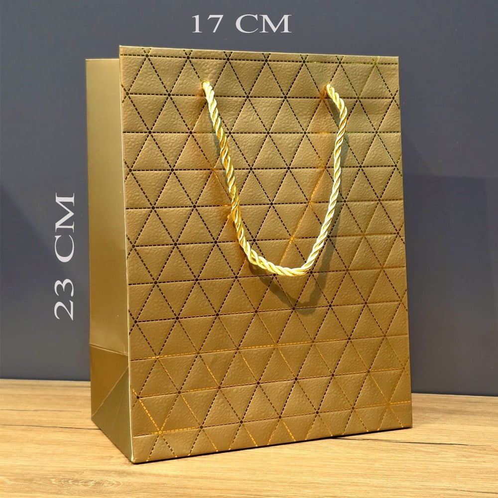 Gold Geometrik Desenli Orta Boy Karton Hediye Çantası