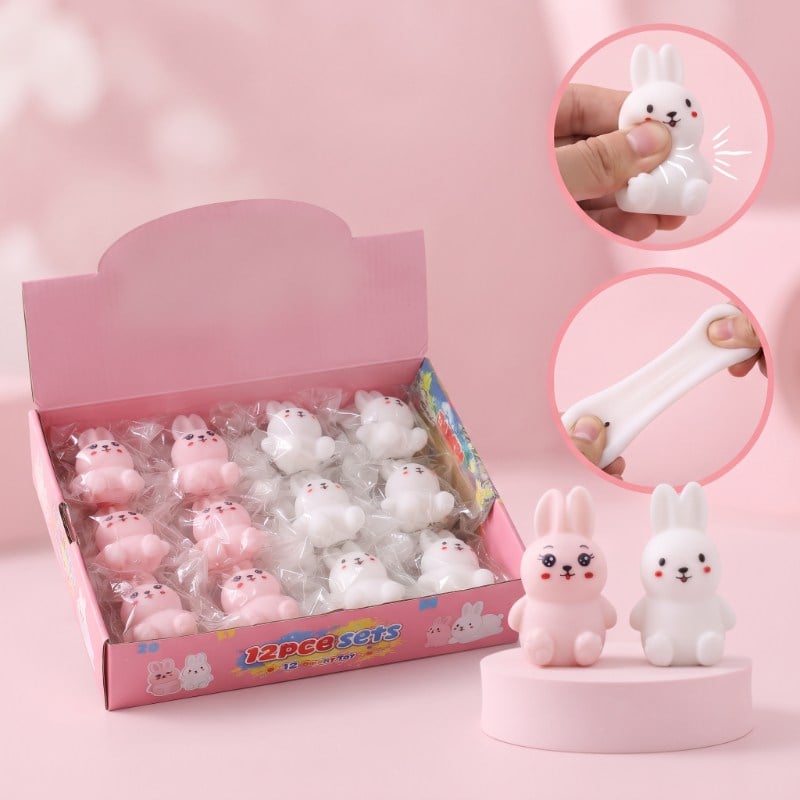 Tavşan Tasarımlı Squishy - 12'li Paket - Karışık Renk - Yumuşak Oyuncak