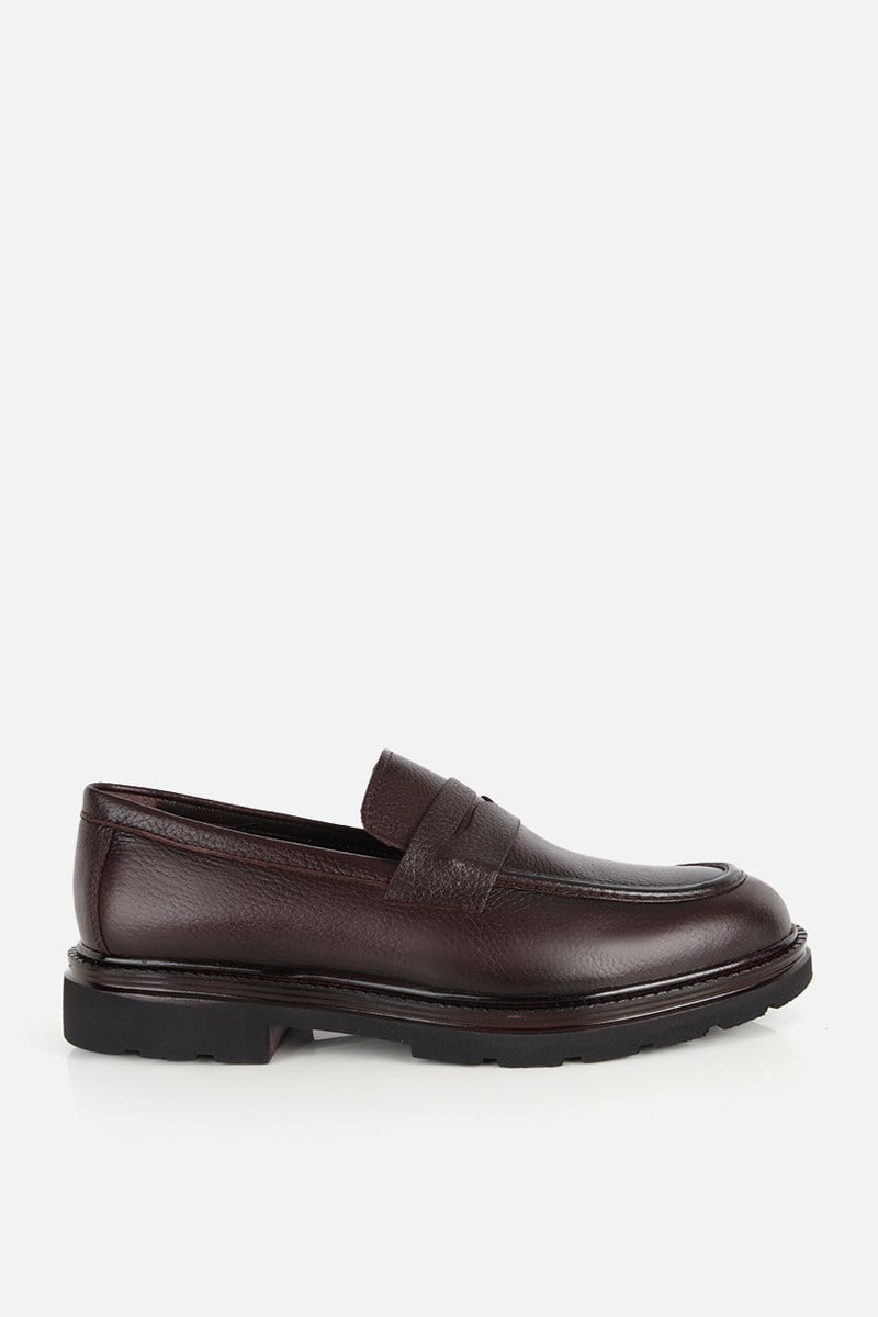 Erkek Kahverengi Deri Modern Loafer