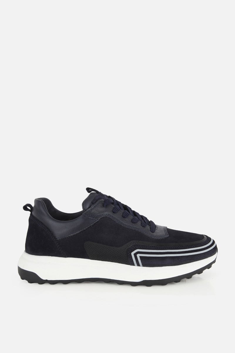 Erkek Lacivert Süet Deri Bağcıklı Sneaker