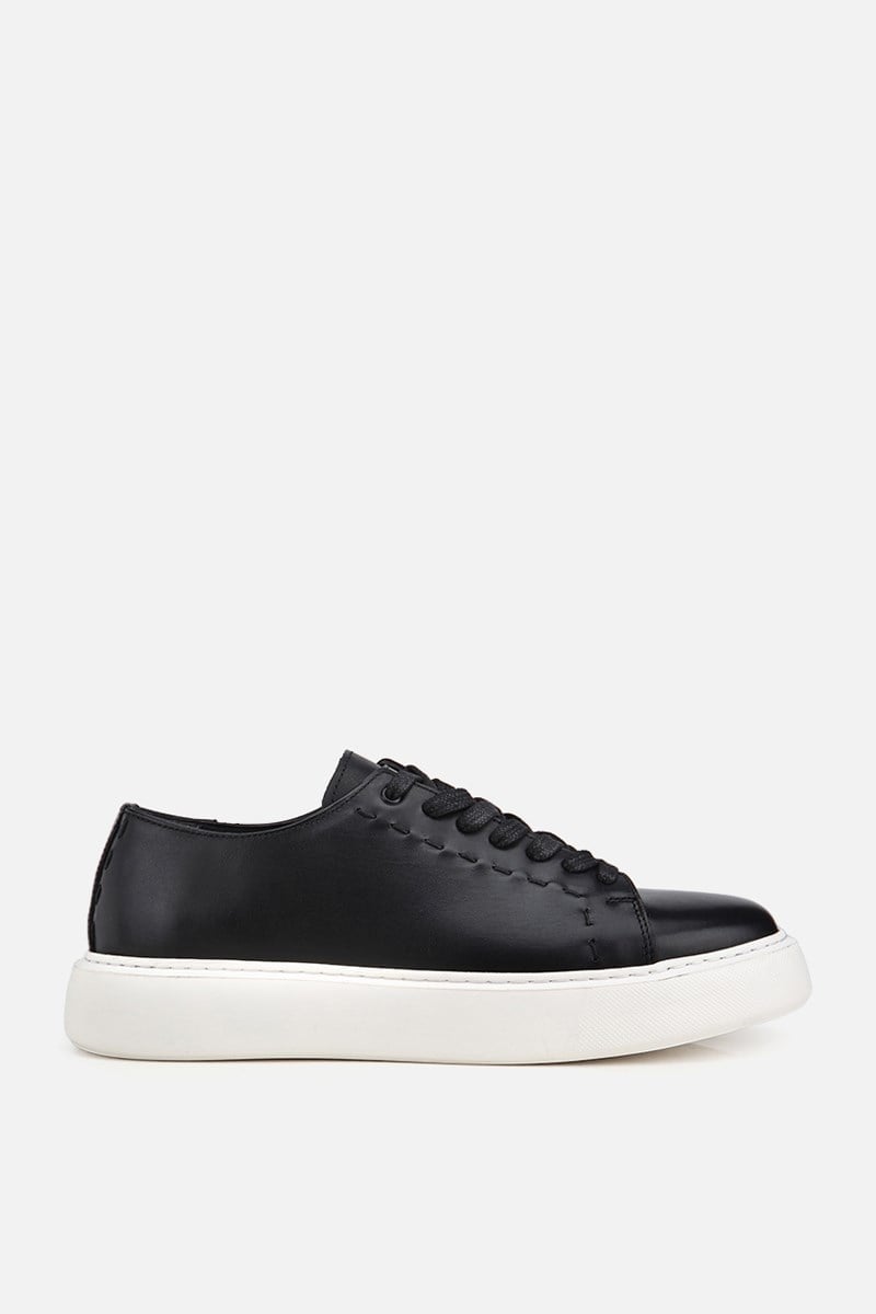 Erkek Siyah Bağcıklı Kalın Tabanlı Günlük Sneaker
