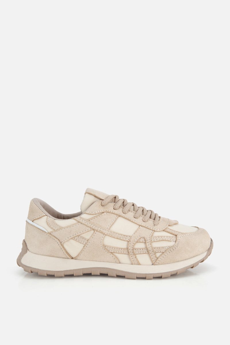 Kadın Bej Süet Bağcıklı Günlük Sneaker