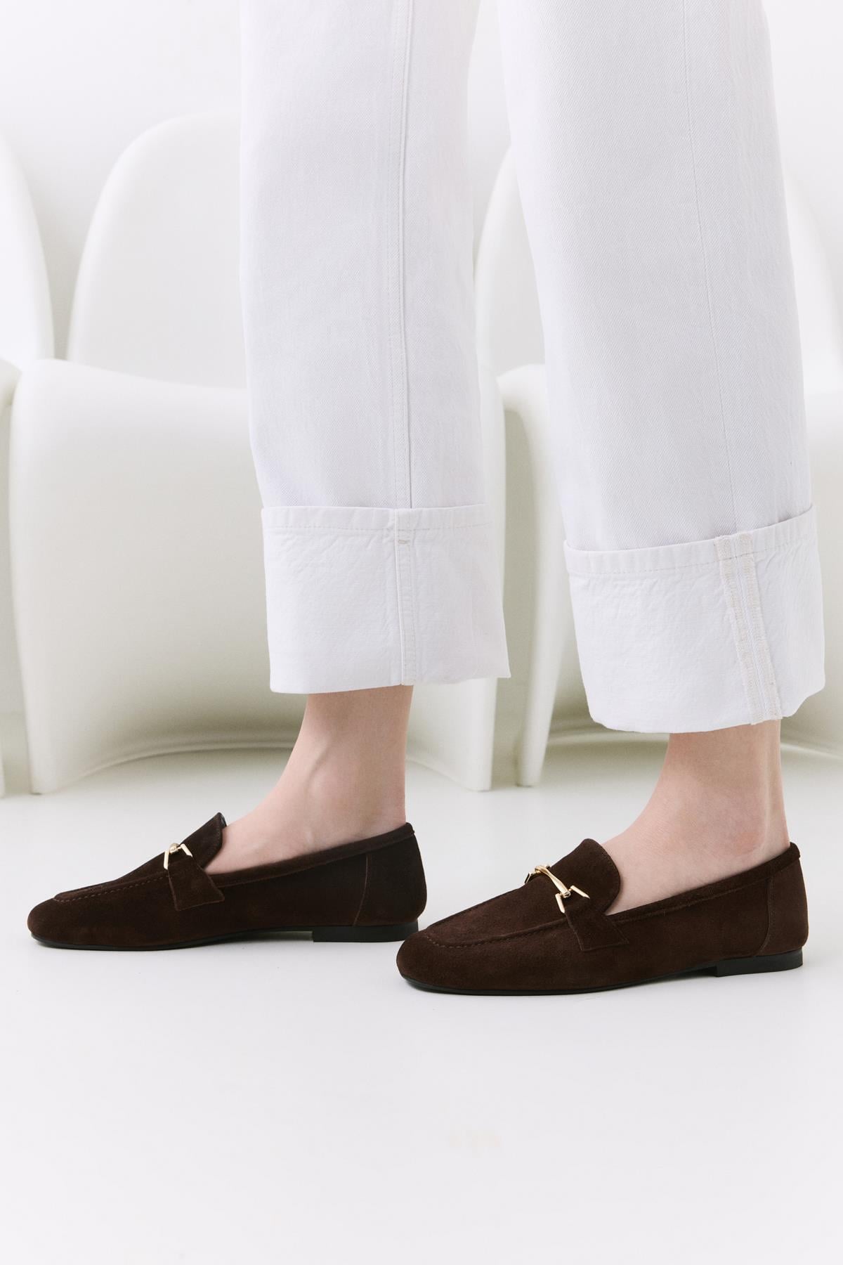 Kadın Deri Kahve Tokalı Loafer