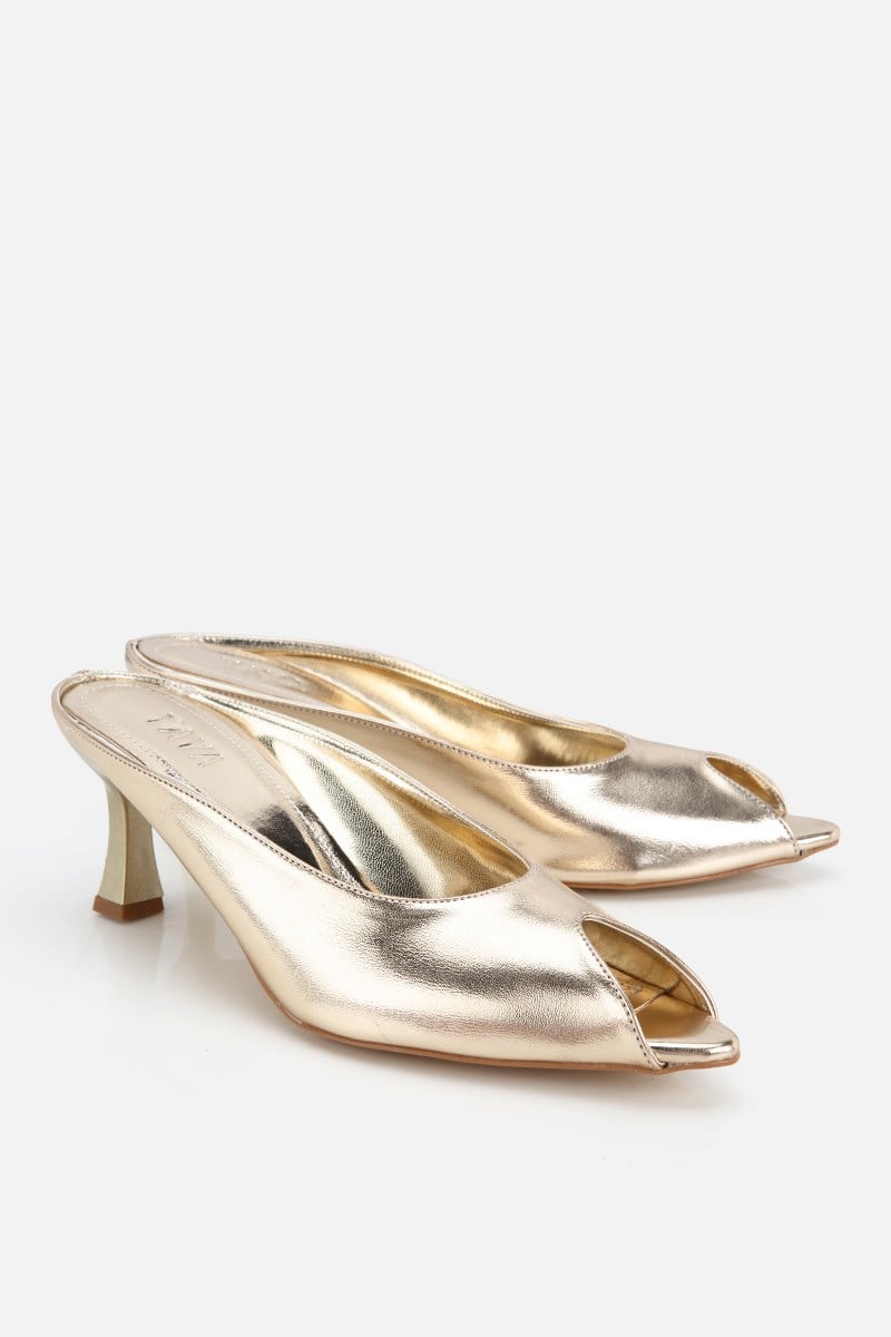 Kadın Gold Kısa Topuklu Günlük Stiletto