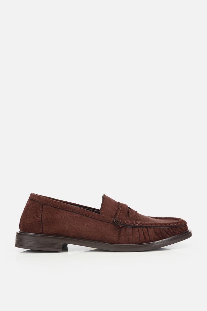 Kadın Kahverengi Süet Dikiş Detaylı Loafer