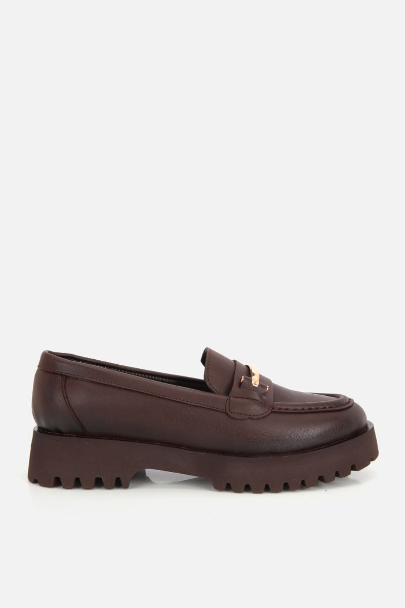 Kadın Kahverengi Tokalı Kalın Tabanlı Loafer