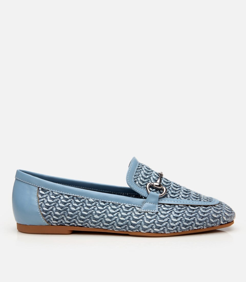 Kadın Mavi Hasır Detaylı Tokalı Loafer