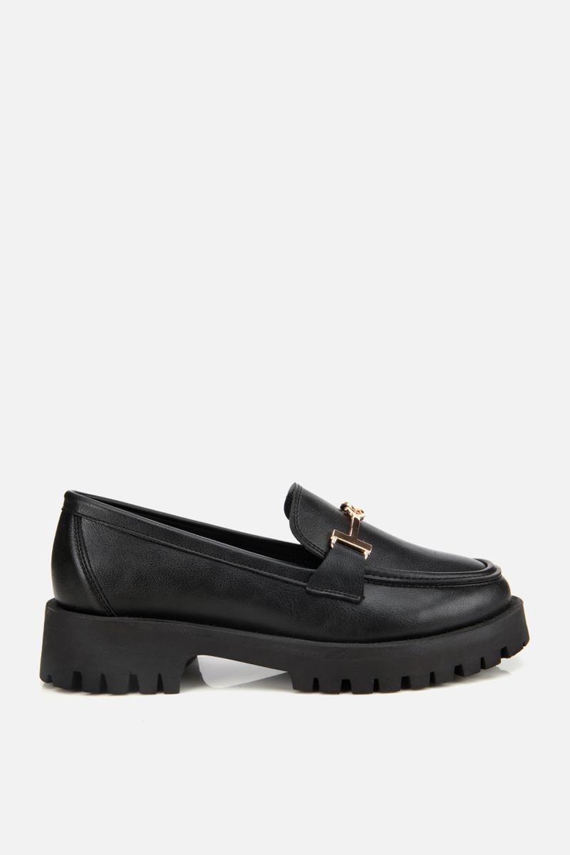 Kadın Siyah Kalın Tabanlı Tokalı Loafer