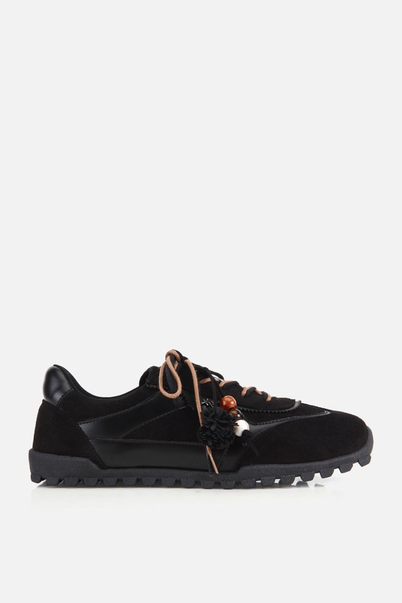 Kadın Siyah Süet Bağcıklı Sneaker