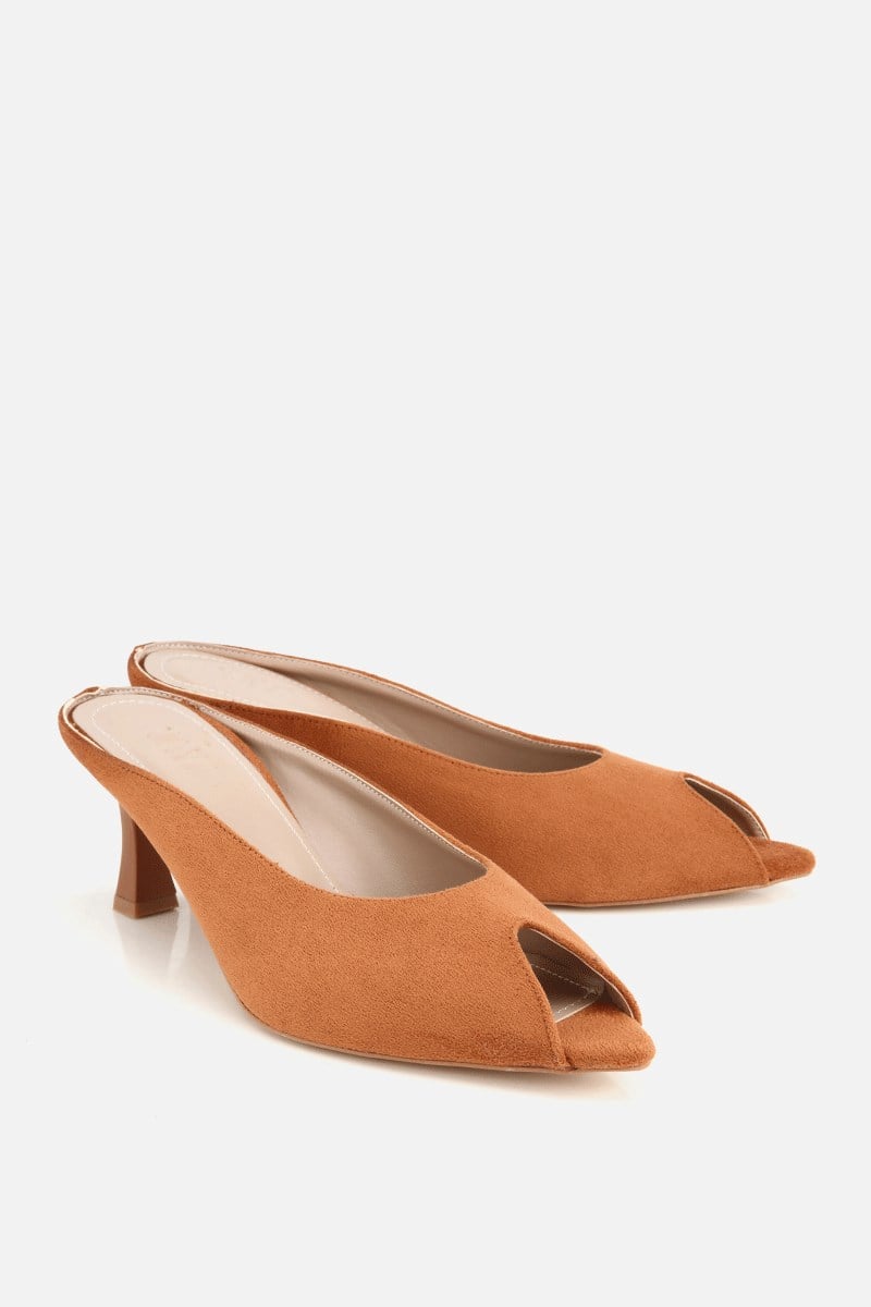 Kadın Taba Süet Kısa Topuklu Günlük Stiletto