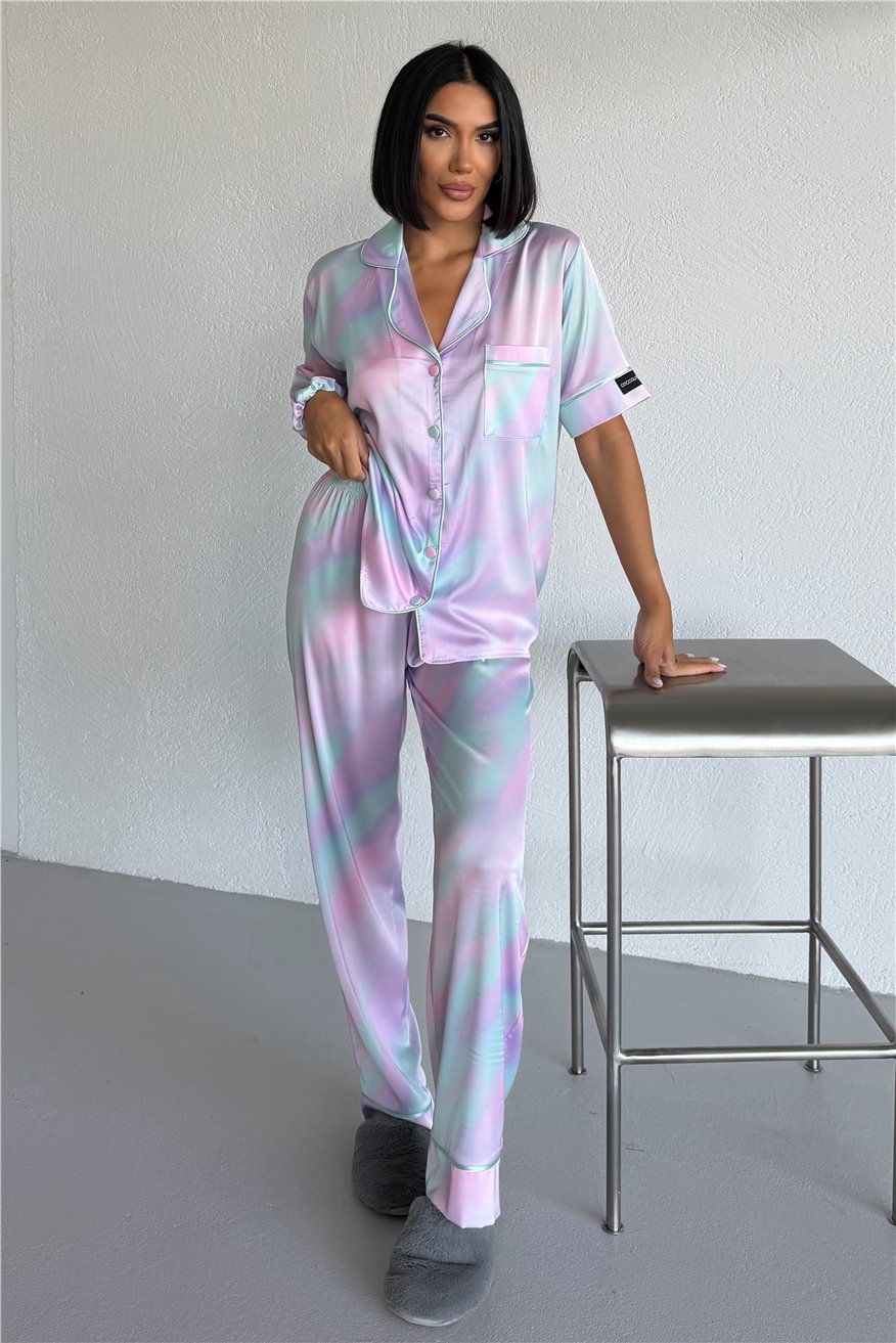 Colori Del Mondo Saten Kısa Kol Pantolon Pijama Takımı CDM2374