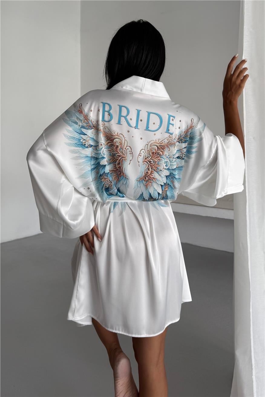 Seraphina Bride Şifon Saten Kimono / Sabahlık