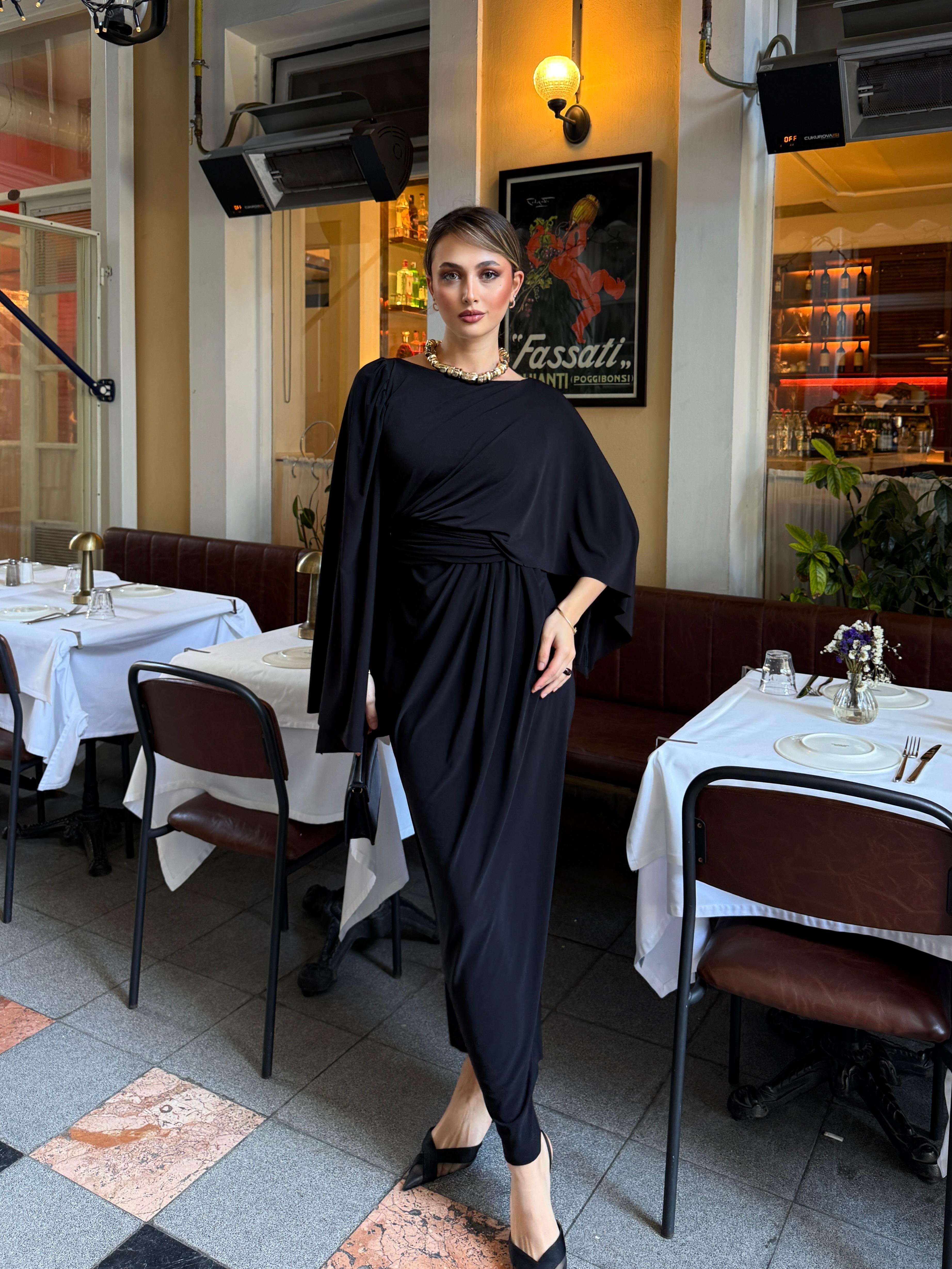 Drape Detaylı Sandy Elbise Siyah