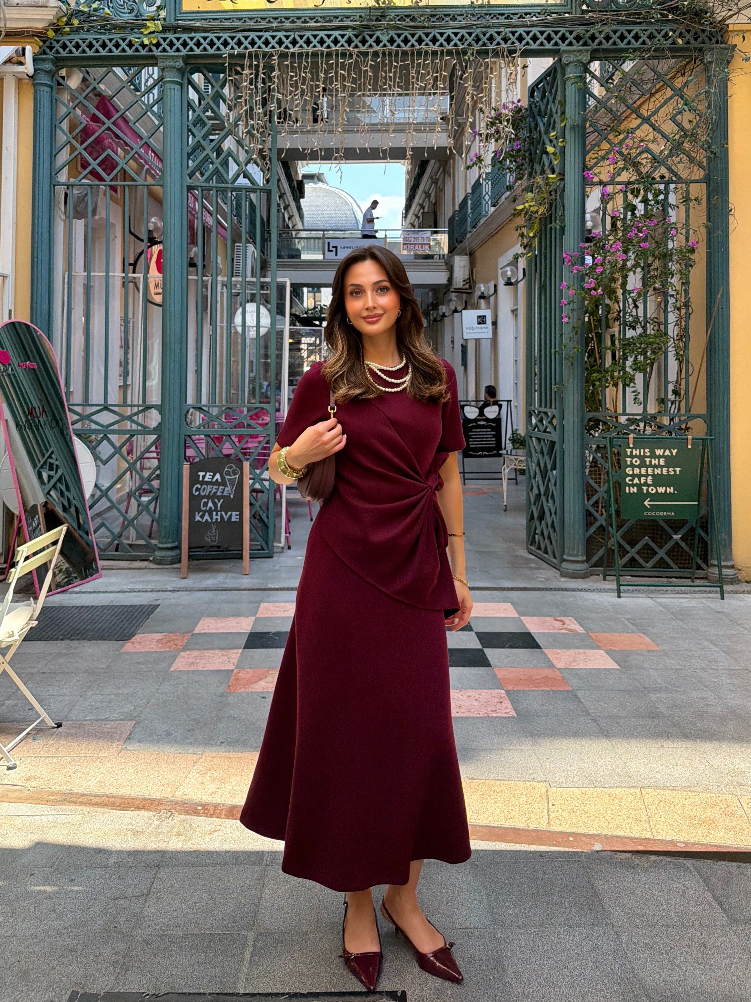 Fiyonklu Maxi Boy Modal Elbise Bordo