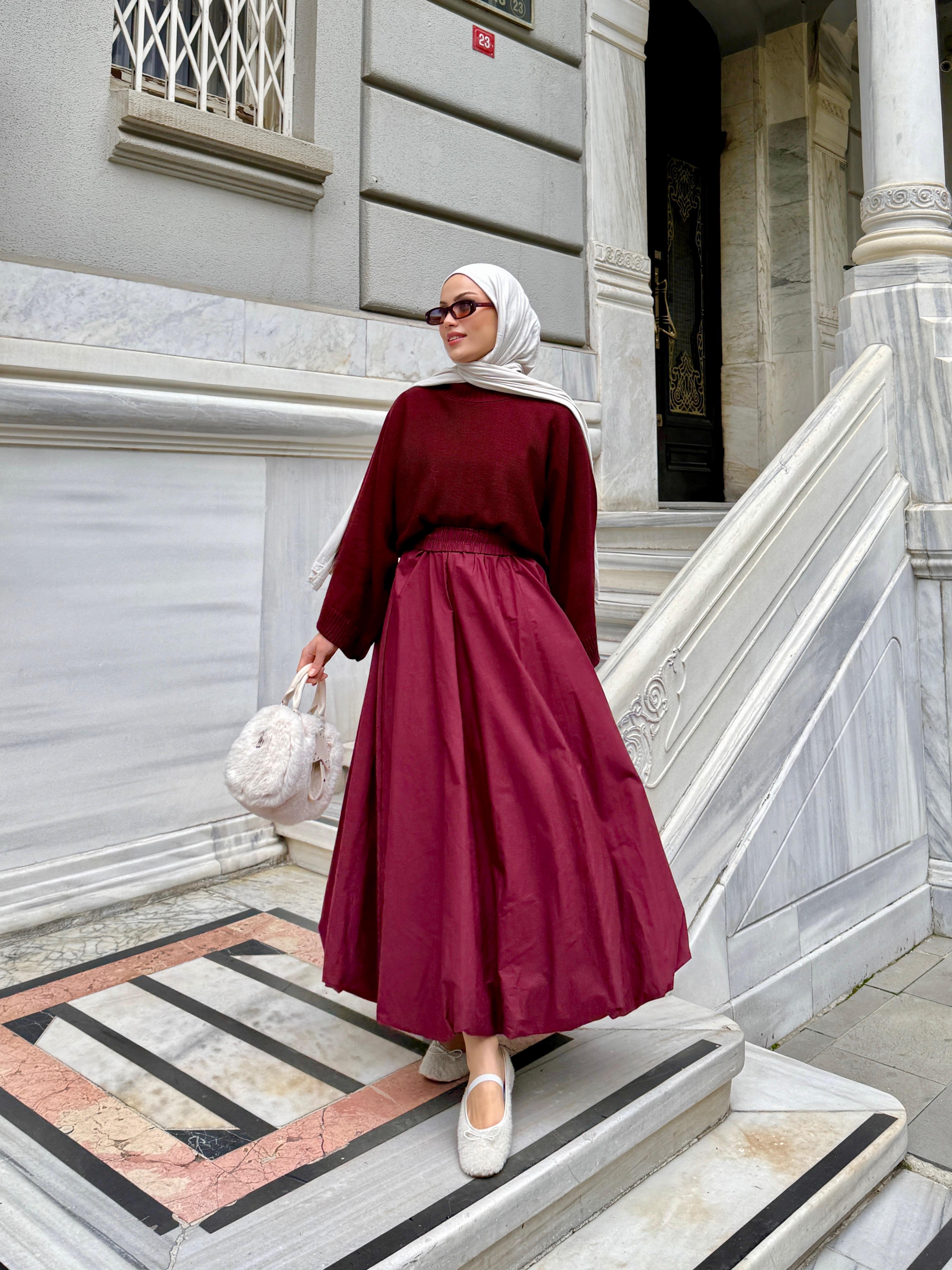Geniş Kol Oversize Bordo Triko Kazak