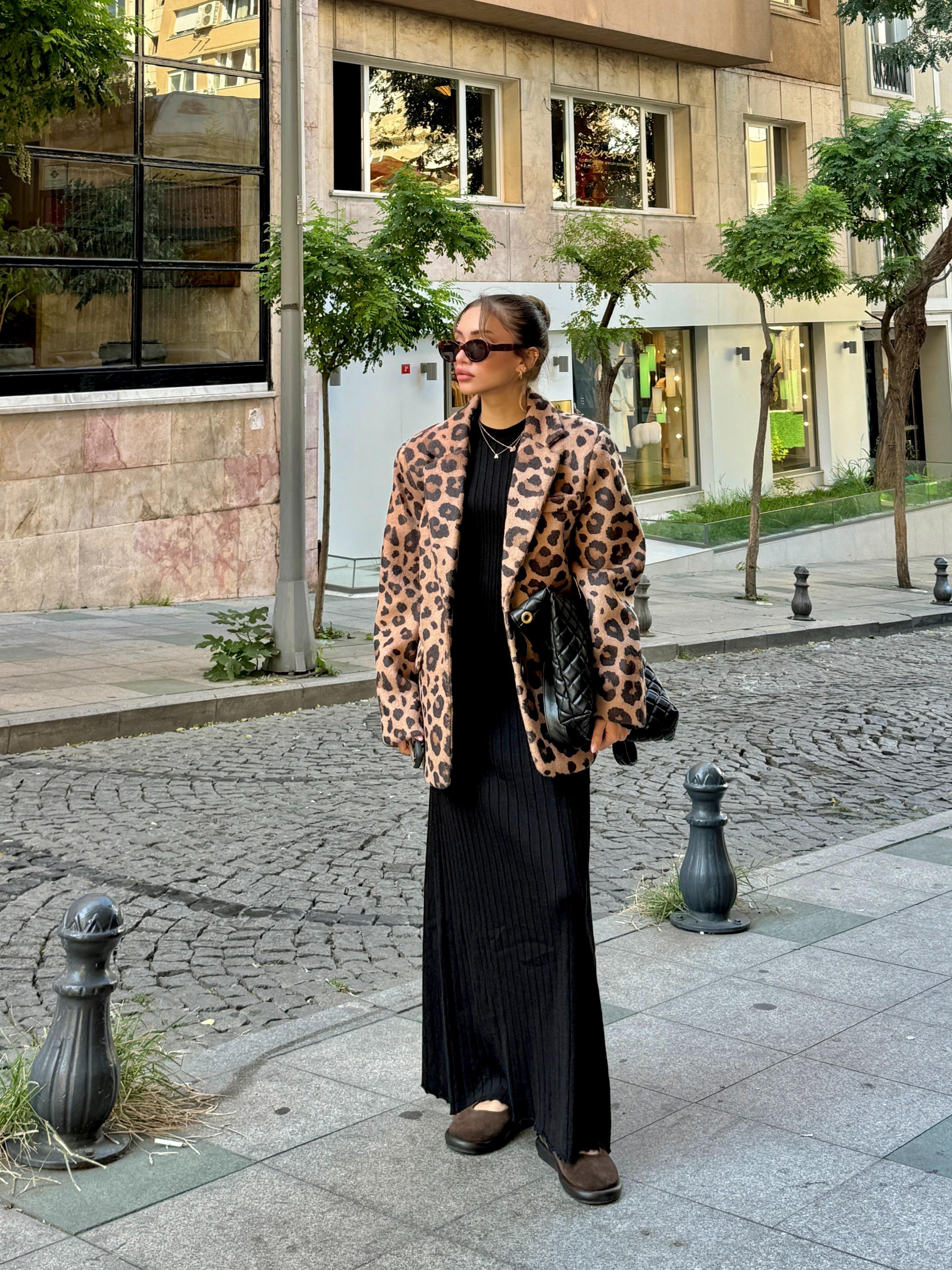 Leopar Yün Blazer Ceket