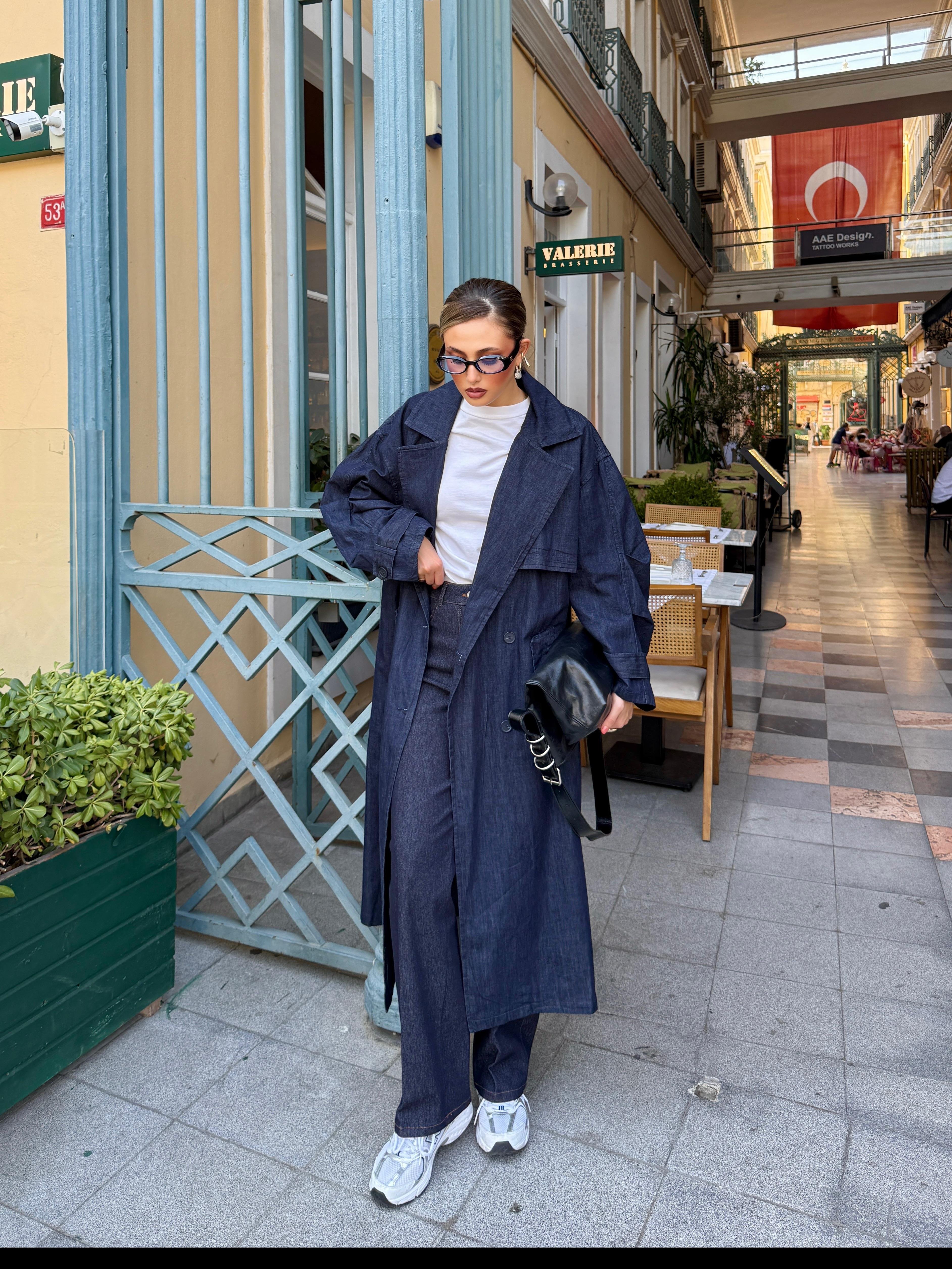 Oversize Uzun Denim Trençkot