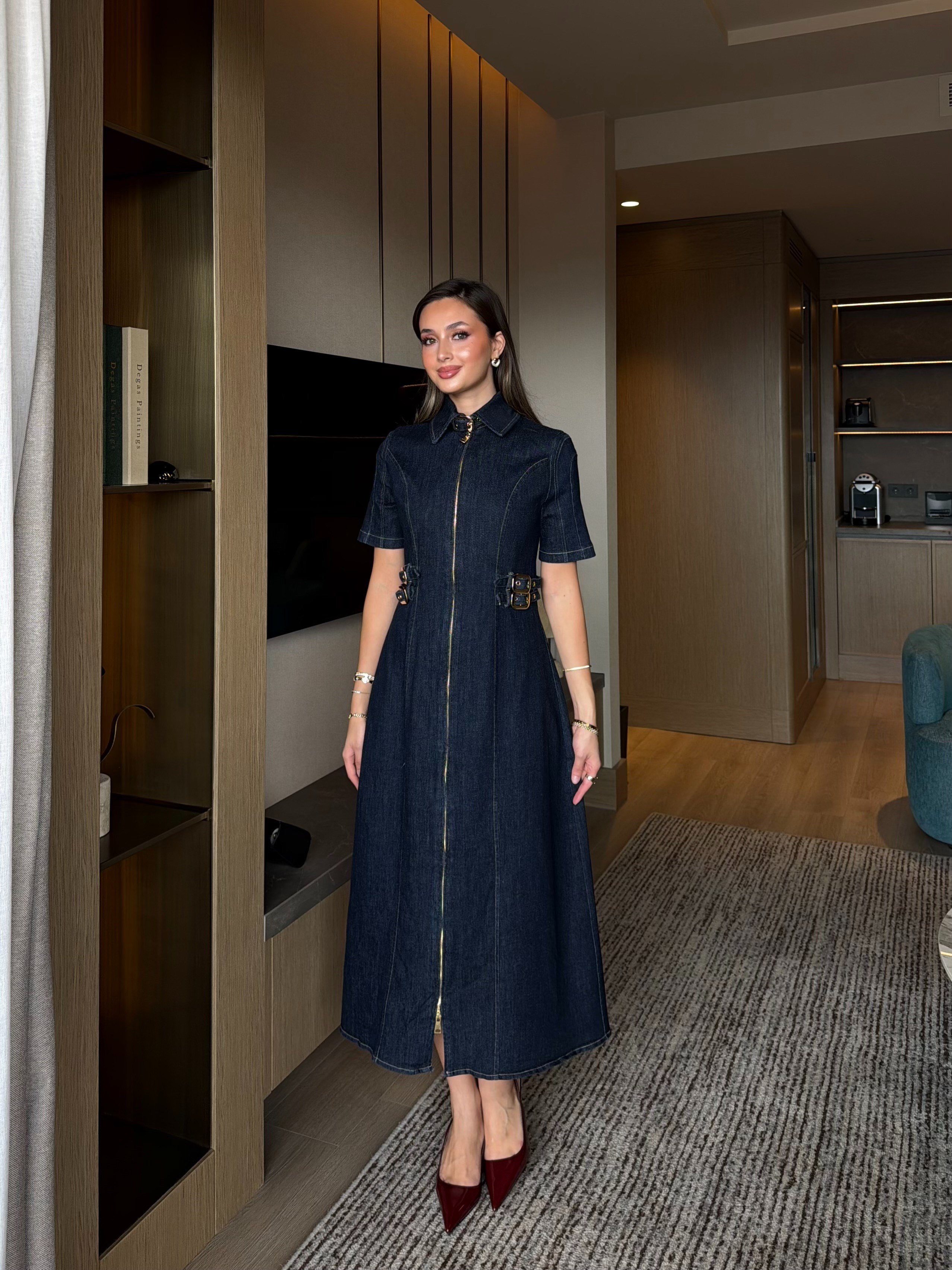 Toka Detaylı Denim Elbise