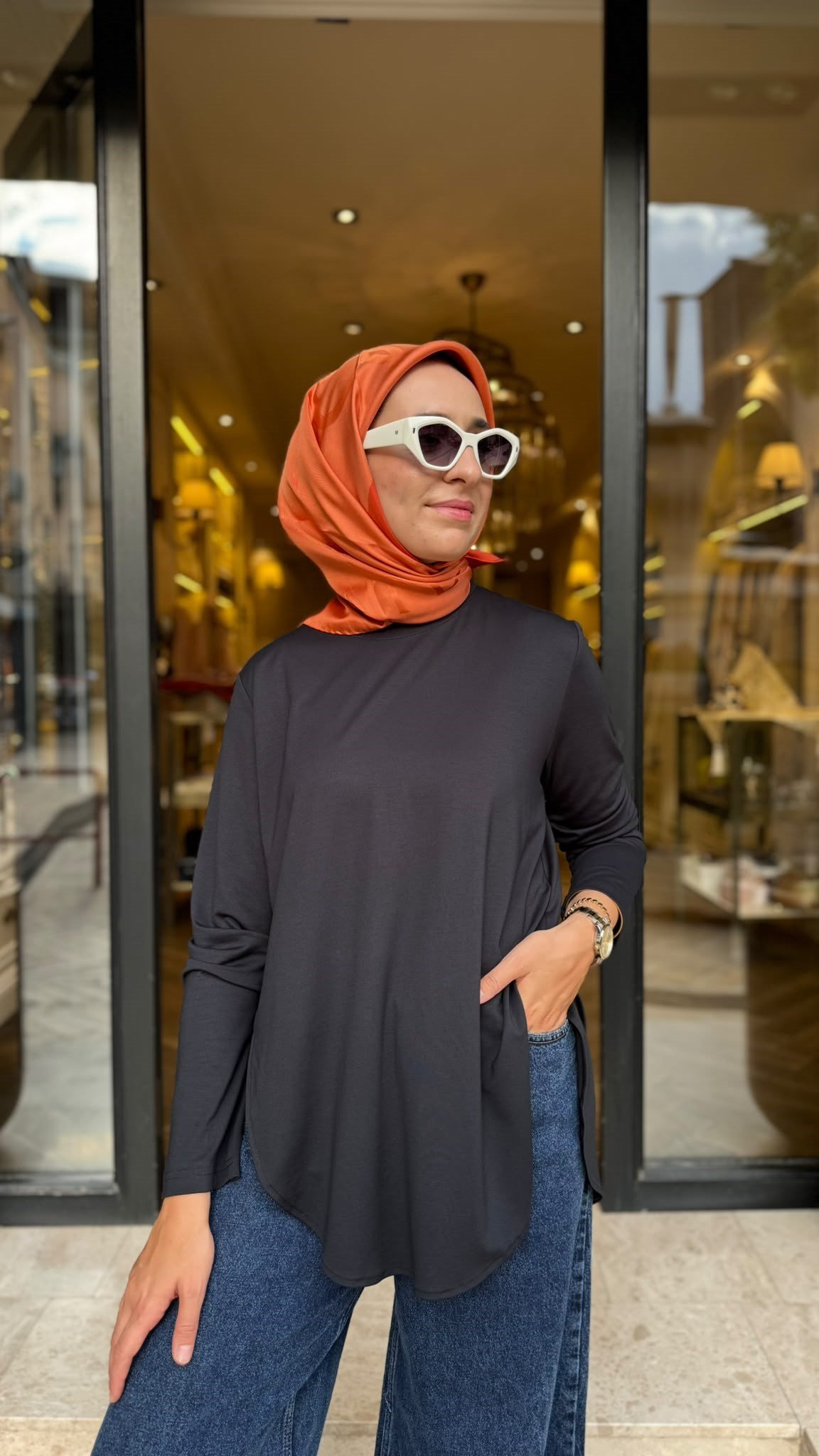 102269 Bisiklet Yaka Kadın Tunik Koyu Lacivert