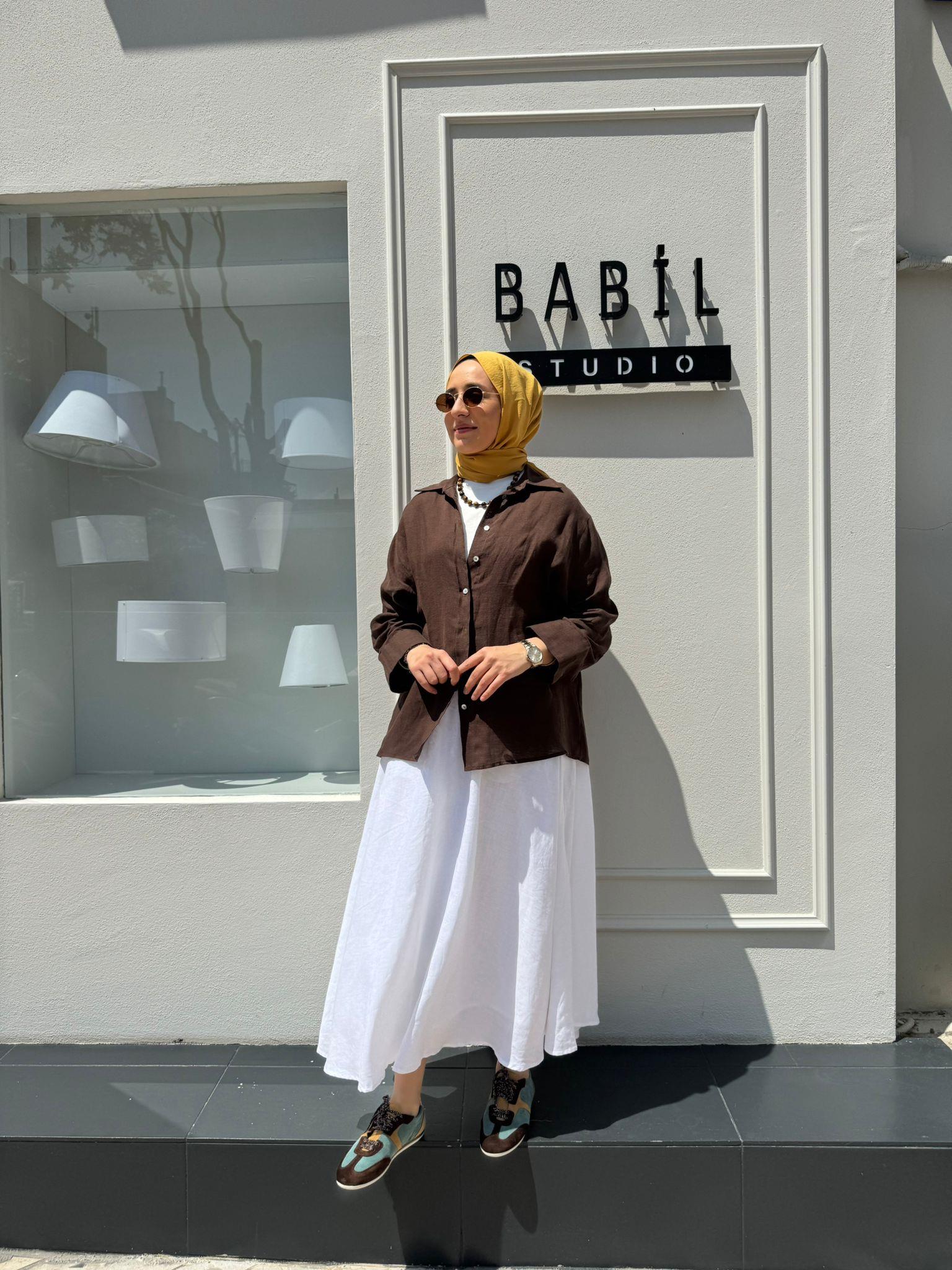 25SS212 Keten Basic Kadın Gömlek Kahve
