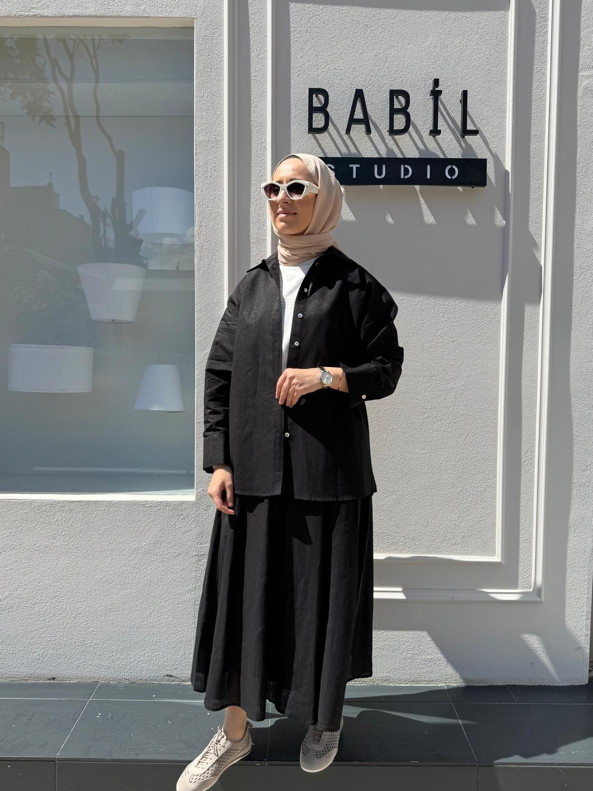 25SS212 Keten Basic Kadın Gömlek Siyah