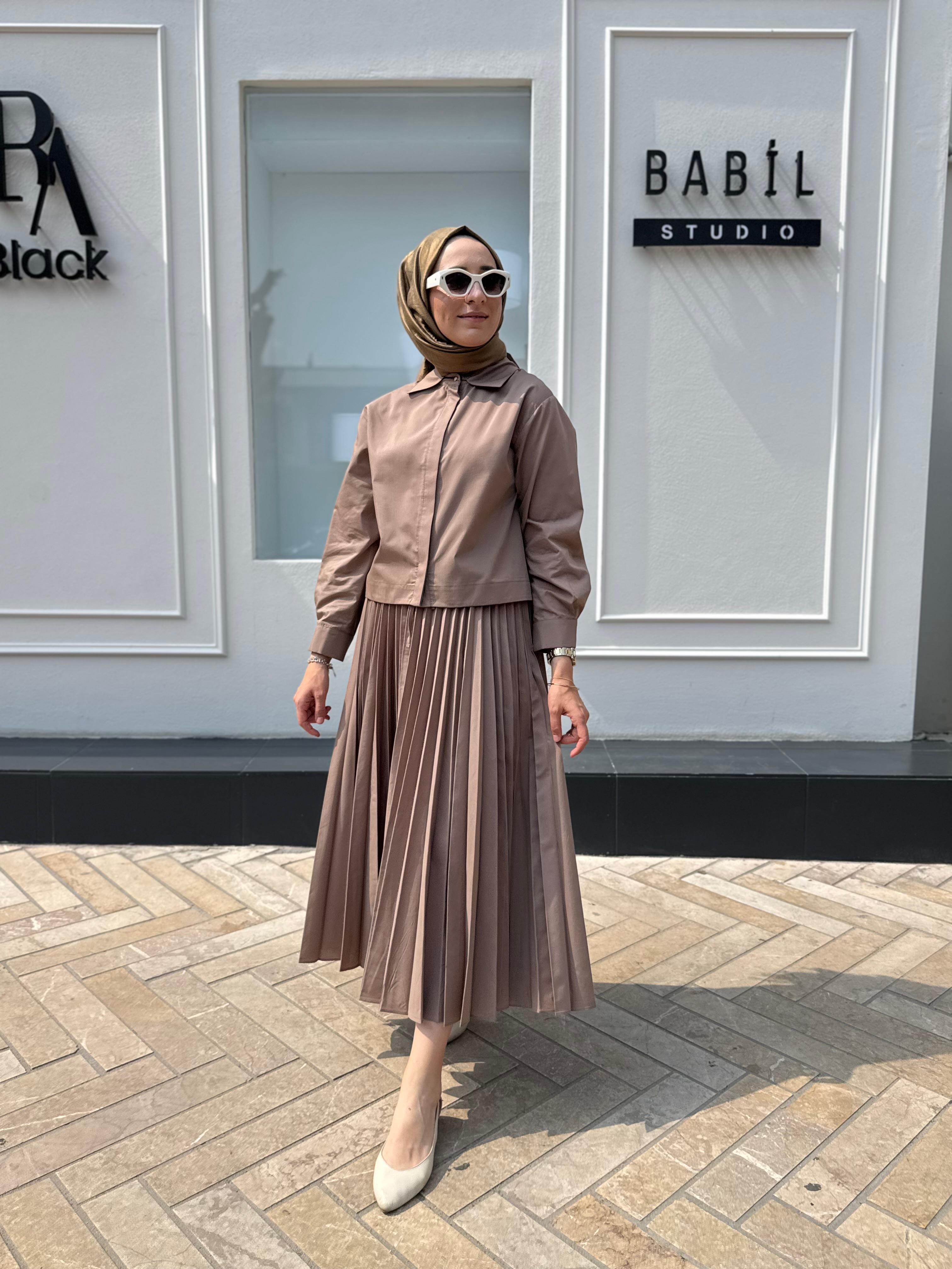 25SSGOM0014 Brandi Basic Kısa Kadın Gömlek Kahve