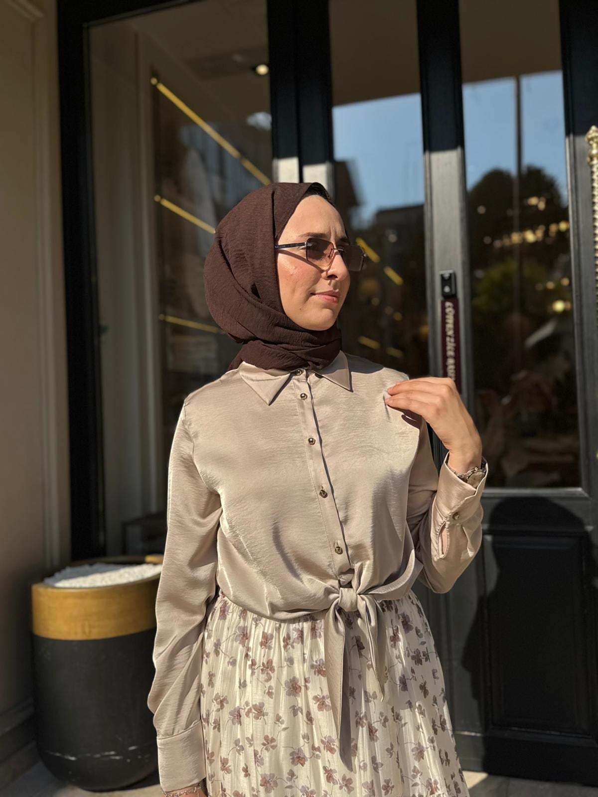 2601-3015 Bağlamalı Kadın Gömlek Bej